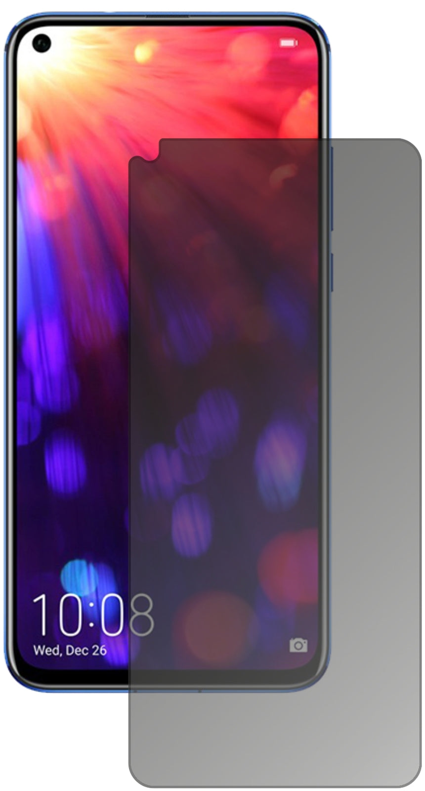 HonorV20 mit aufgebrachtem dipos Displayschutz, der seitliche Einblicke blockiert