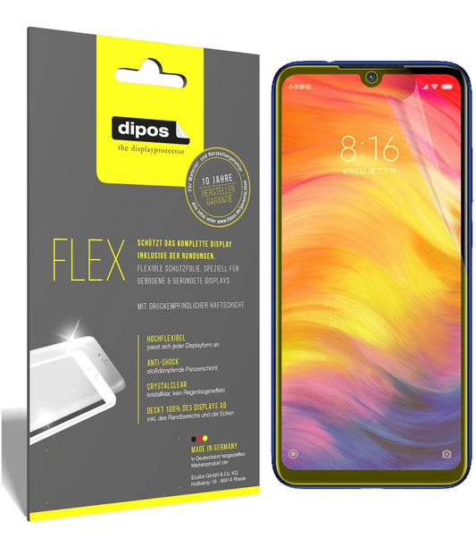 Klare Displayschutzfolie von dipos passend für Xiaomi Redmi Note 7, 100% Displayabdeckung und blasenfreie Montage