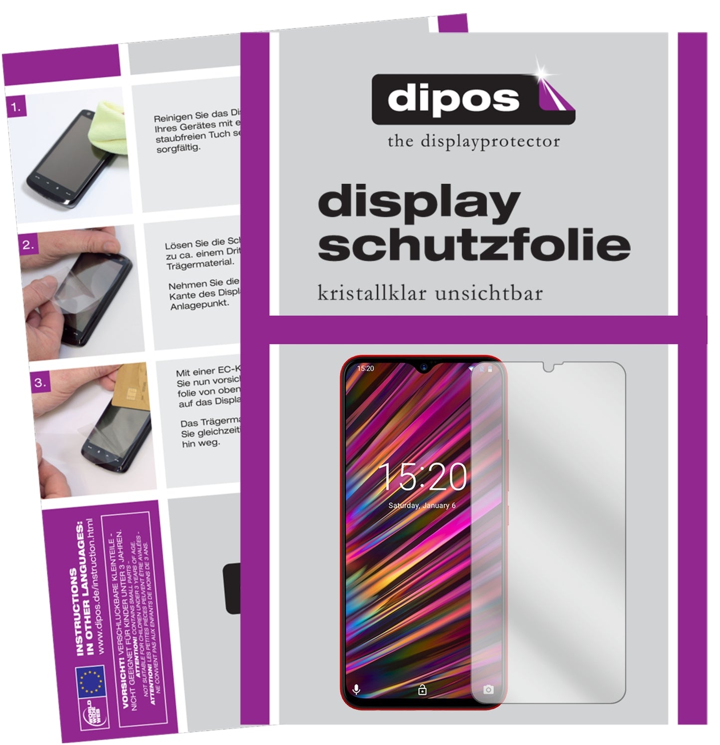 Klare Displayschutzfolie von dipos passend für Umidigi F1, präziser Zuschnitt und blasenfrei montiert