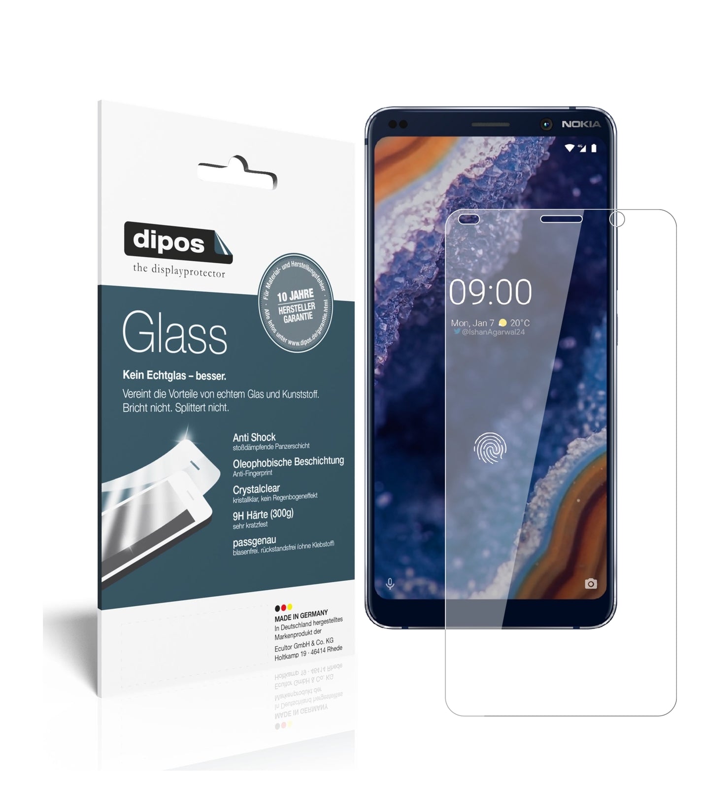 Klare Displayschutzfolie von dipos passend für Nokia 9 PureView, 9H kratzfest und blasenfrei montiert