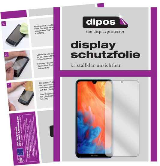 Klare Displayschutzfolie von dipos passend für Huawei Y7 Prime (2019), präziser Zuschnitt und blasenfrei montiert