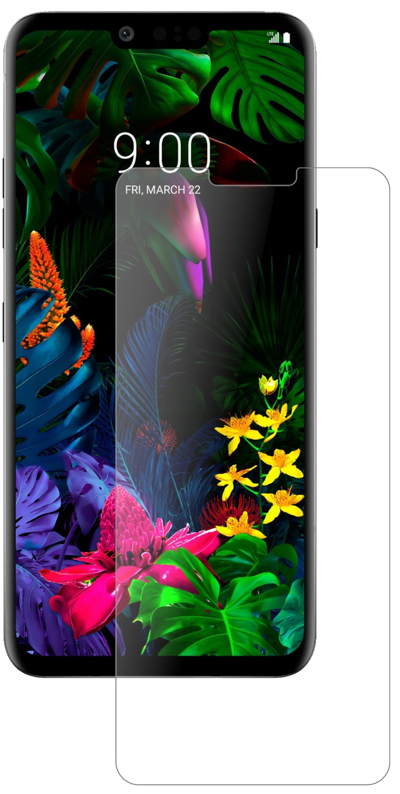 LGG8 ThinQ mit aufgebrachter dipos Panzerfolie, die lästige Fingerabdrücke minimiert