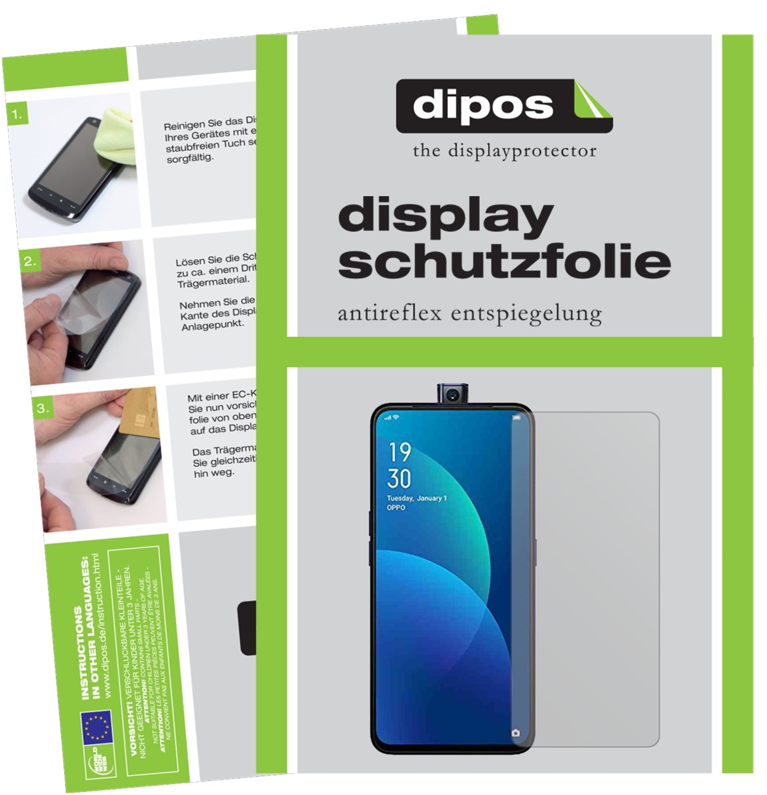 Matte Displayschutzfolie von dipos passend für Oppo F11, präziser Zuschnitt und blasenfrei montiert