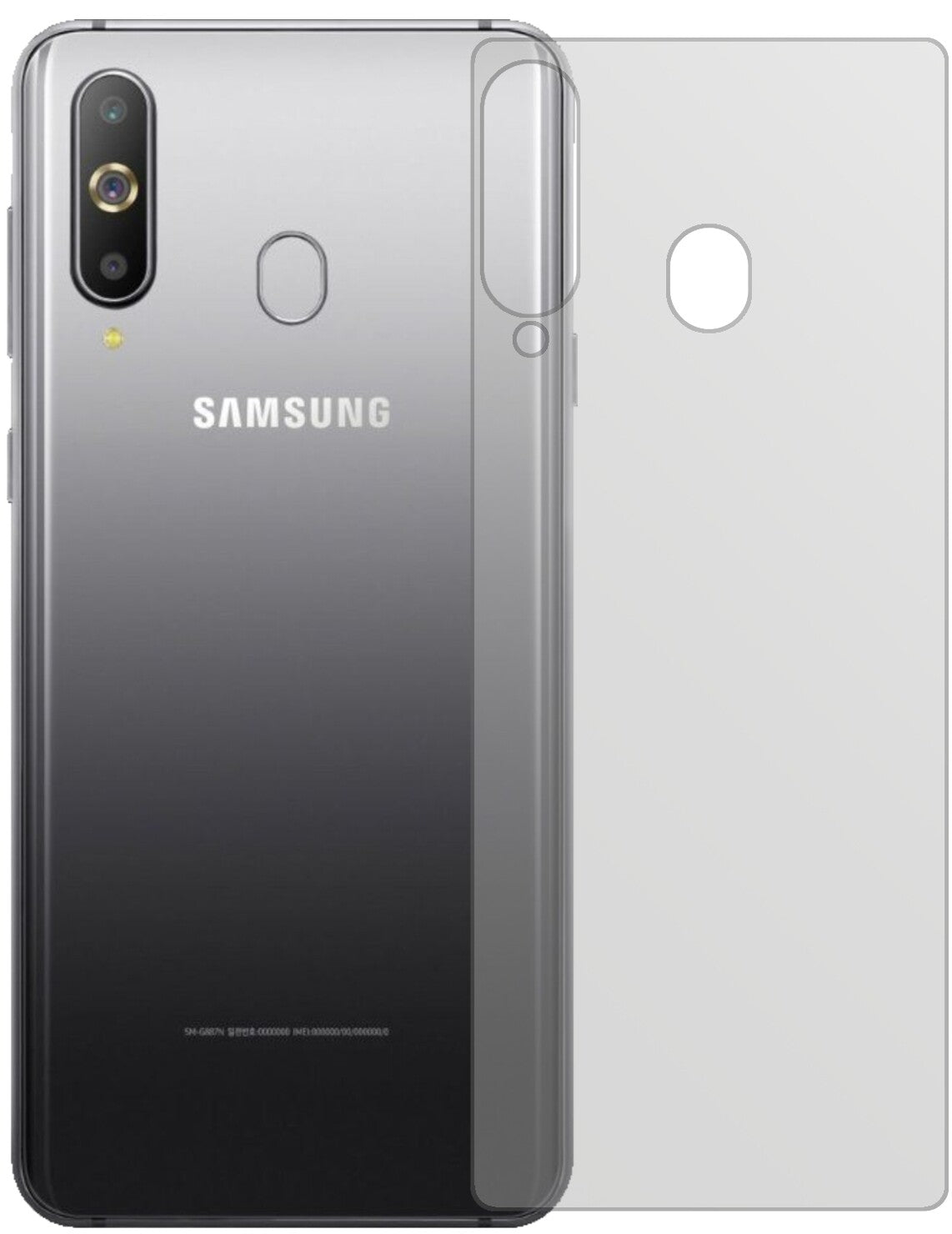 SamsungGalaxy A9 Pro (2019) Rückseite mit aufgebrachter dipos Displayschutzfolie, die lästige Fingerabdrücke minimiert