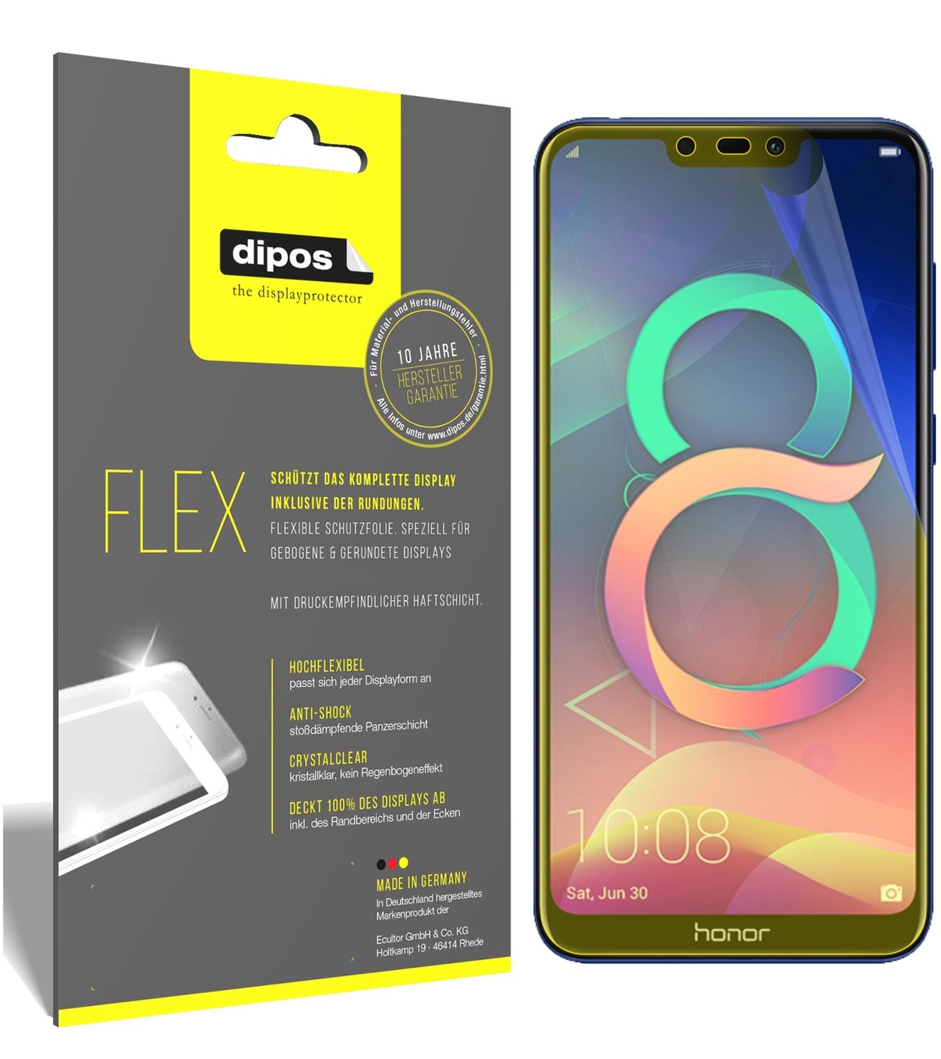 3x Screen Protector for Honor 8C Protective Film covers 100% dipos Flex