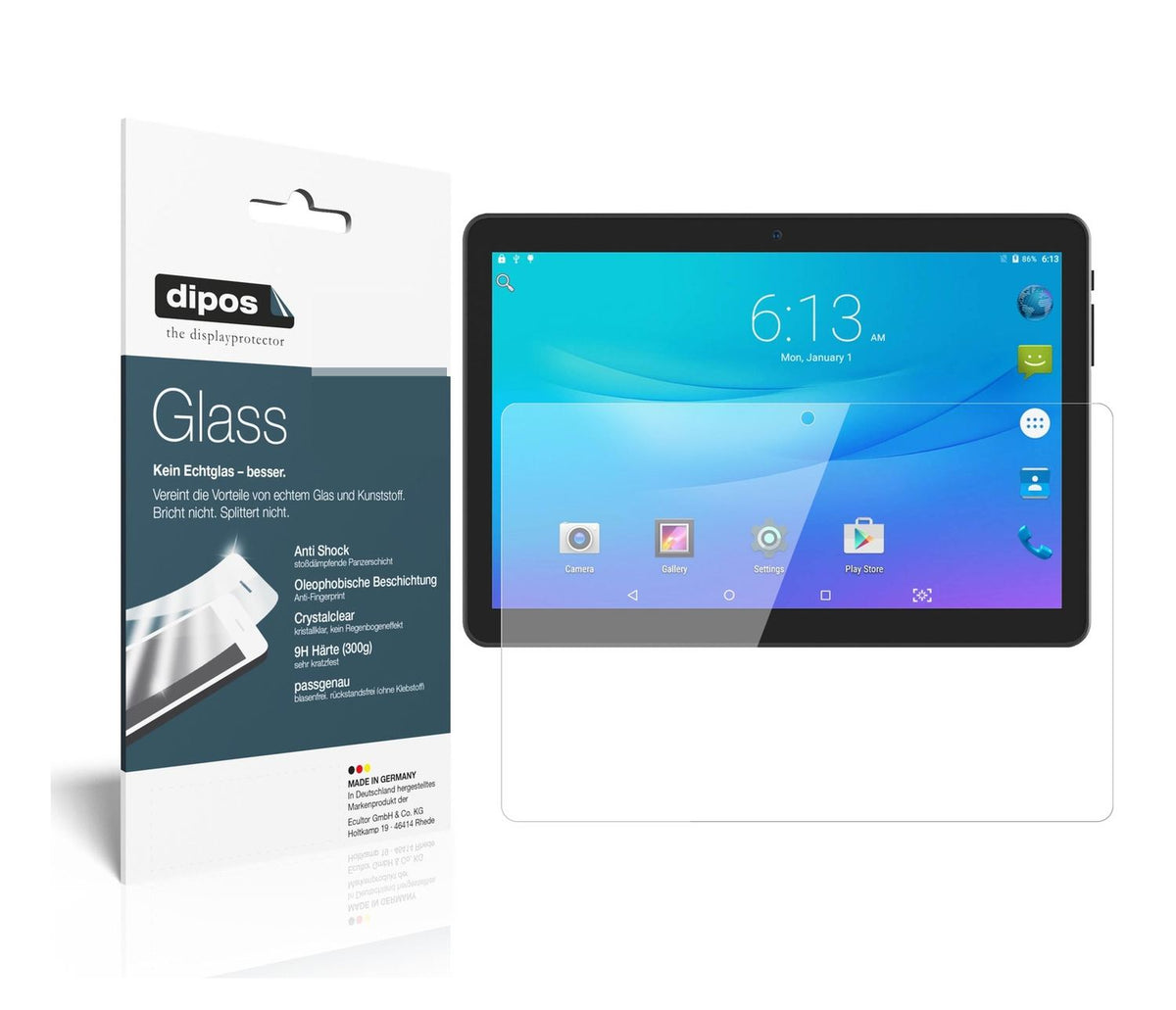 2x Screen Protector for Lectrus 10.1 Zoll Tablet Flexible Glass 9H dipos
