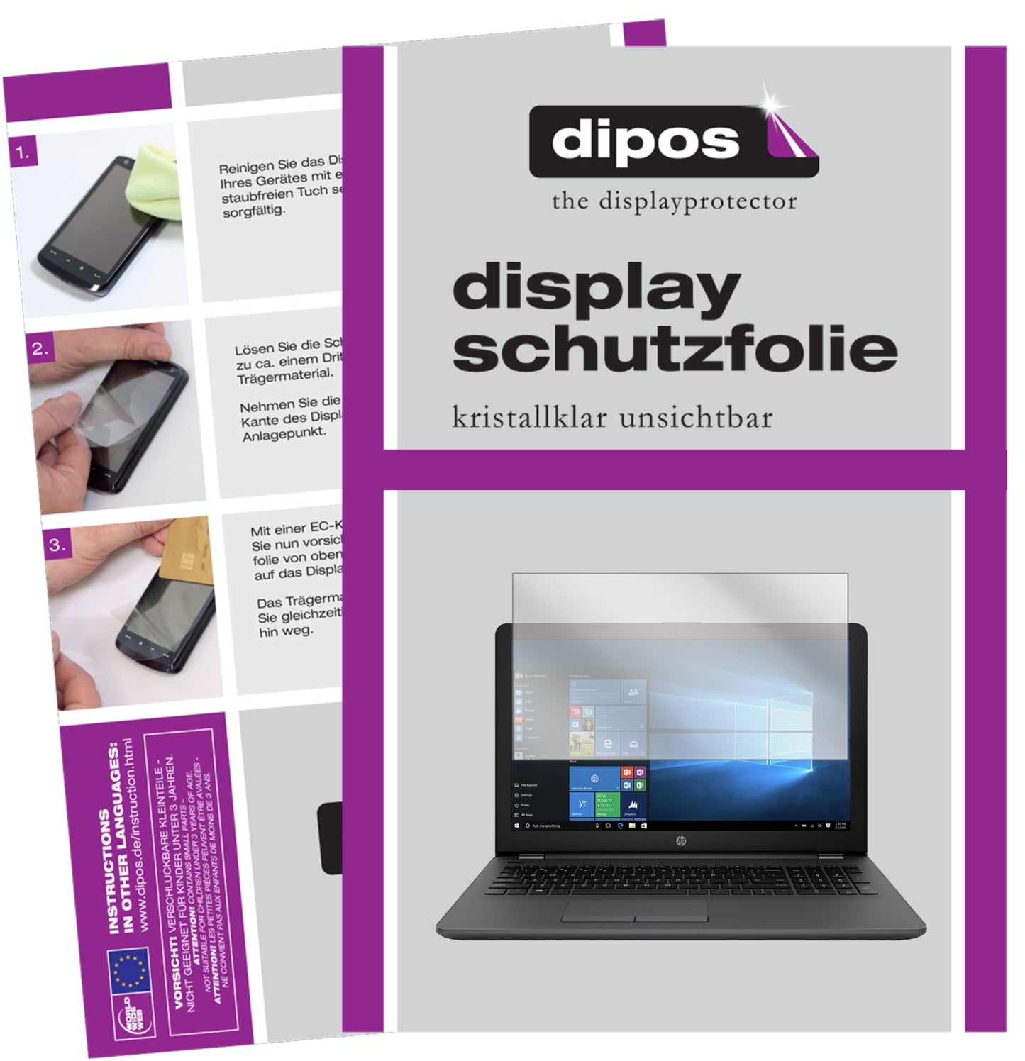 2x Schutzfolie klar für HP 250 G6 15.6 Zoll Display-Schutzfolie