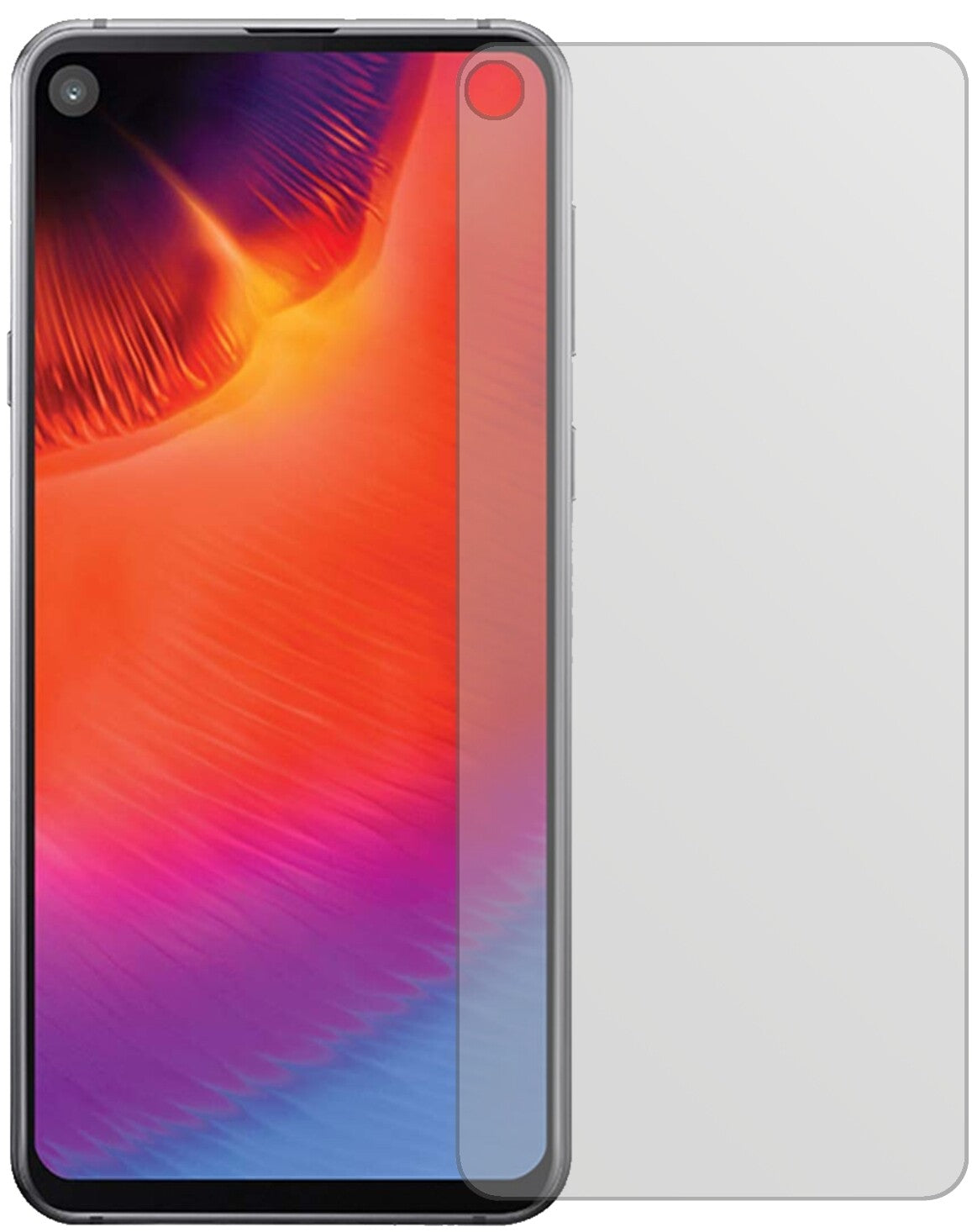 SamsungGalaxy A8s mit aufgebrachter dipos Displayschutzfolie, die lästige Fingerabdrücke minimiert