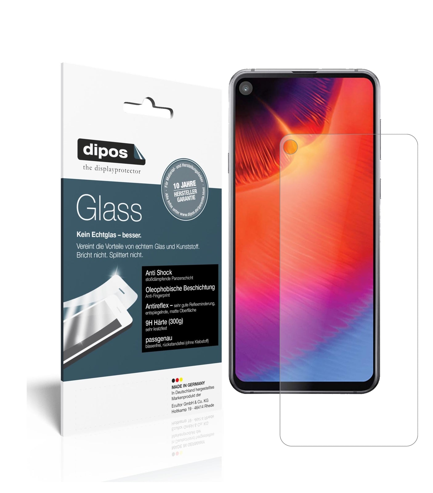 Matte Displayschutzfolie von dipos passend für Samsung Galaxy A8s, 9H kratzfest und blasenfrei montiert