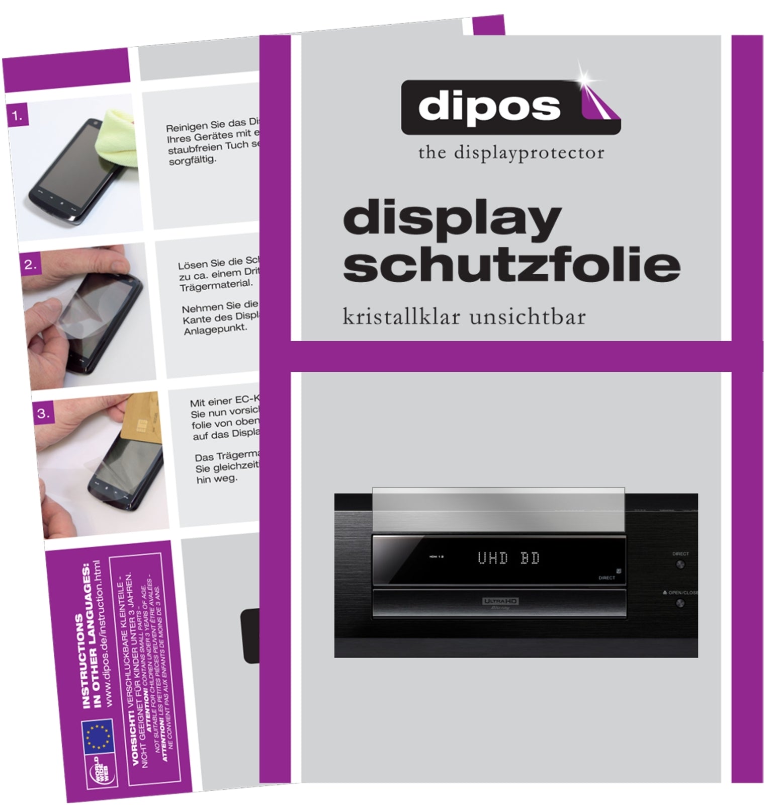 Klare Displayschutzfolie von dipos passend für Pioneer UDP-LX500, präziser Zuschnitt und blasenfrei montiert