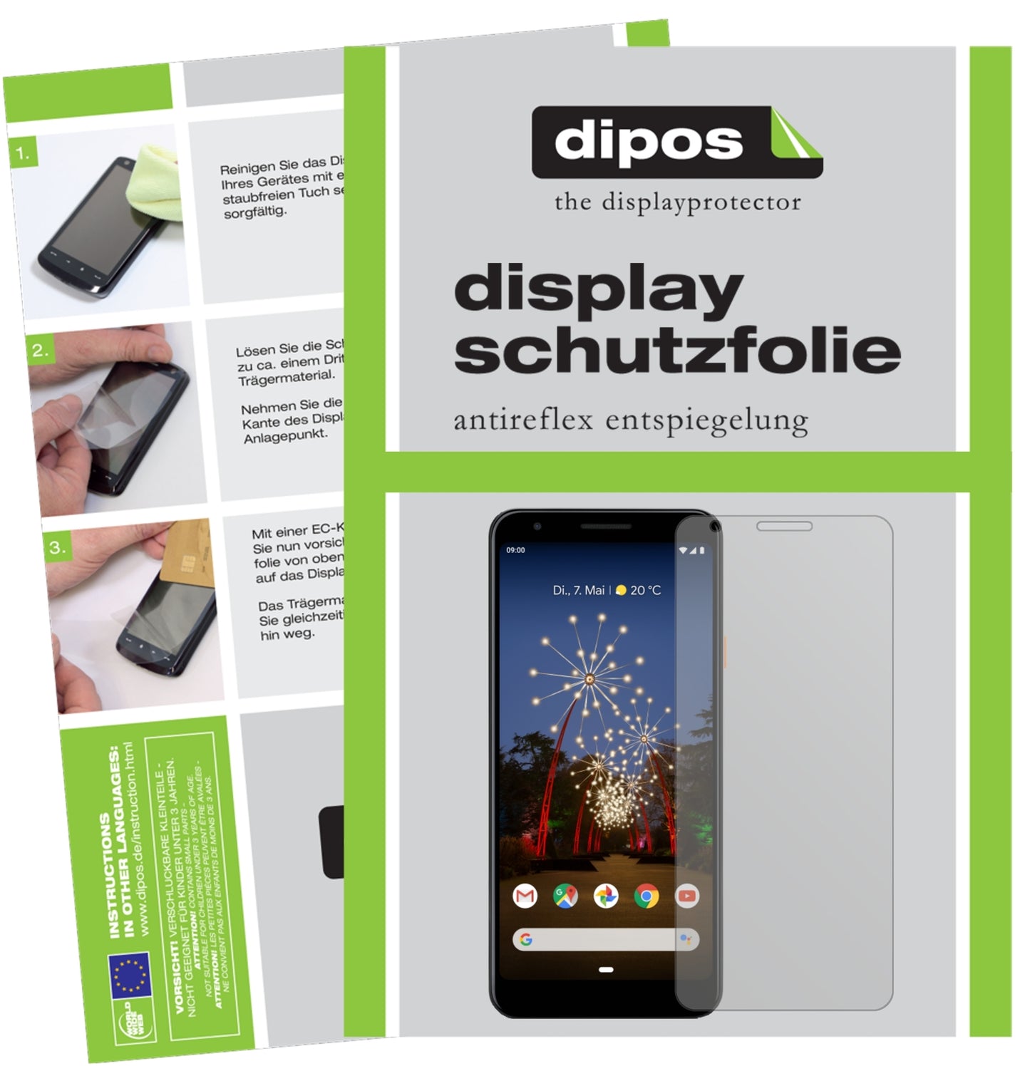 Matte Displayschutzfolie von dipos passend für Google Pixel 3a, präziser Zuschnitt und blasenfrei montiert