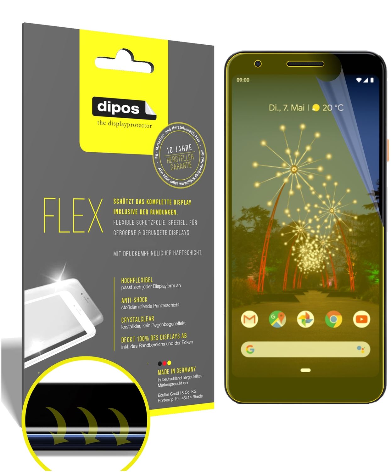 3x Screen Protector for Google Pixel 3a Protective Film covers 100% dipos Flex