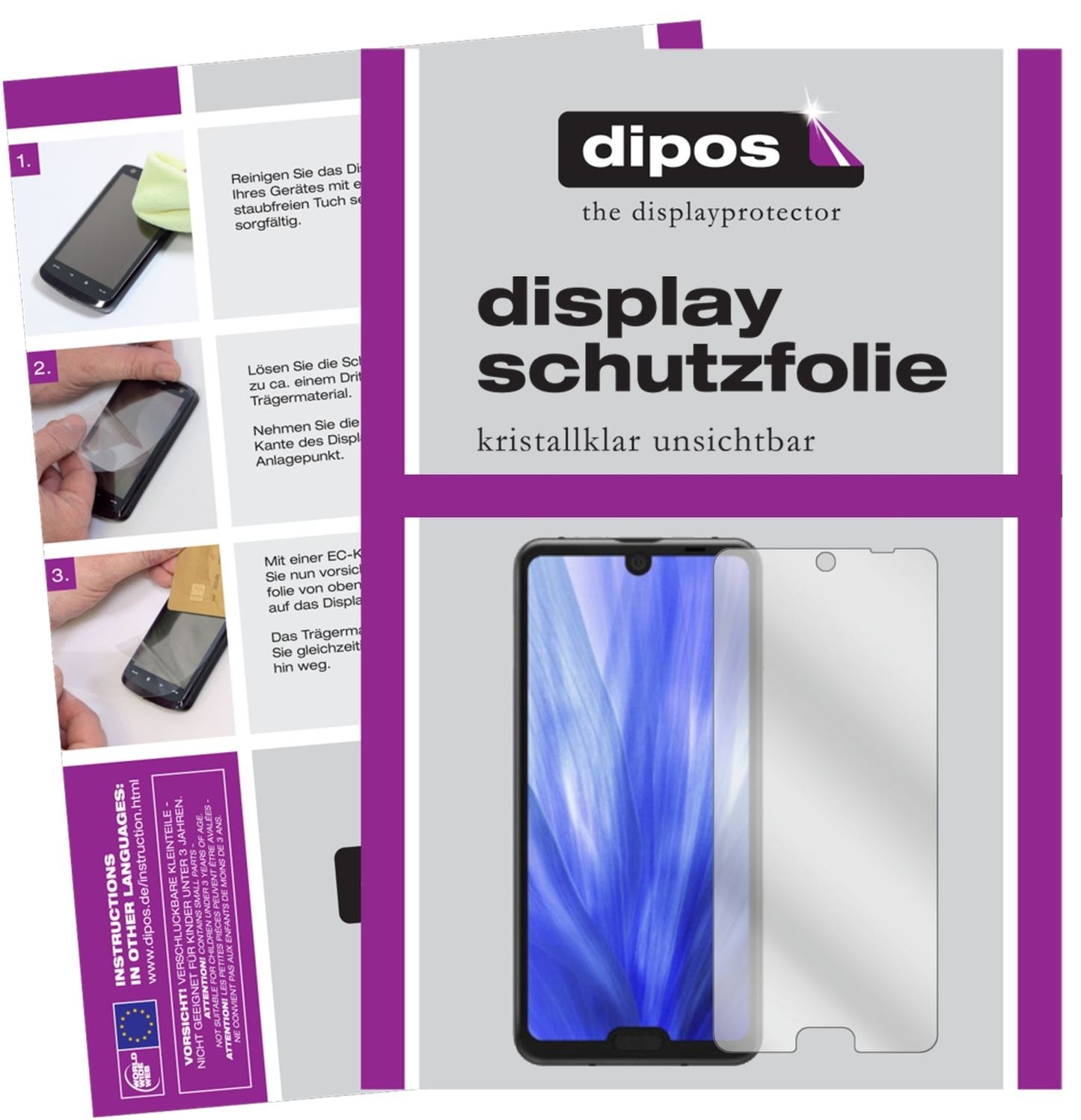 Klare Displayschutzfolie von dipos passend für Sharp Aquos R3, präziser Zuschnitt und blasenfrei montiert