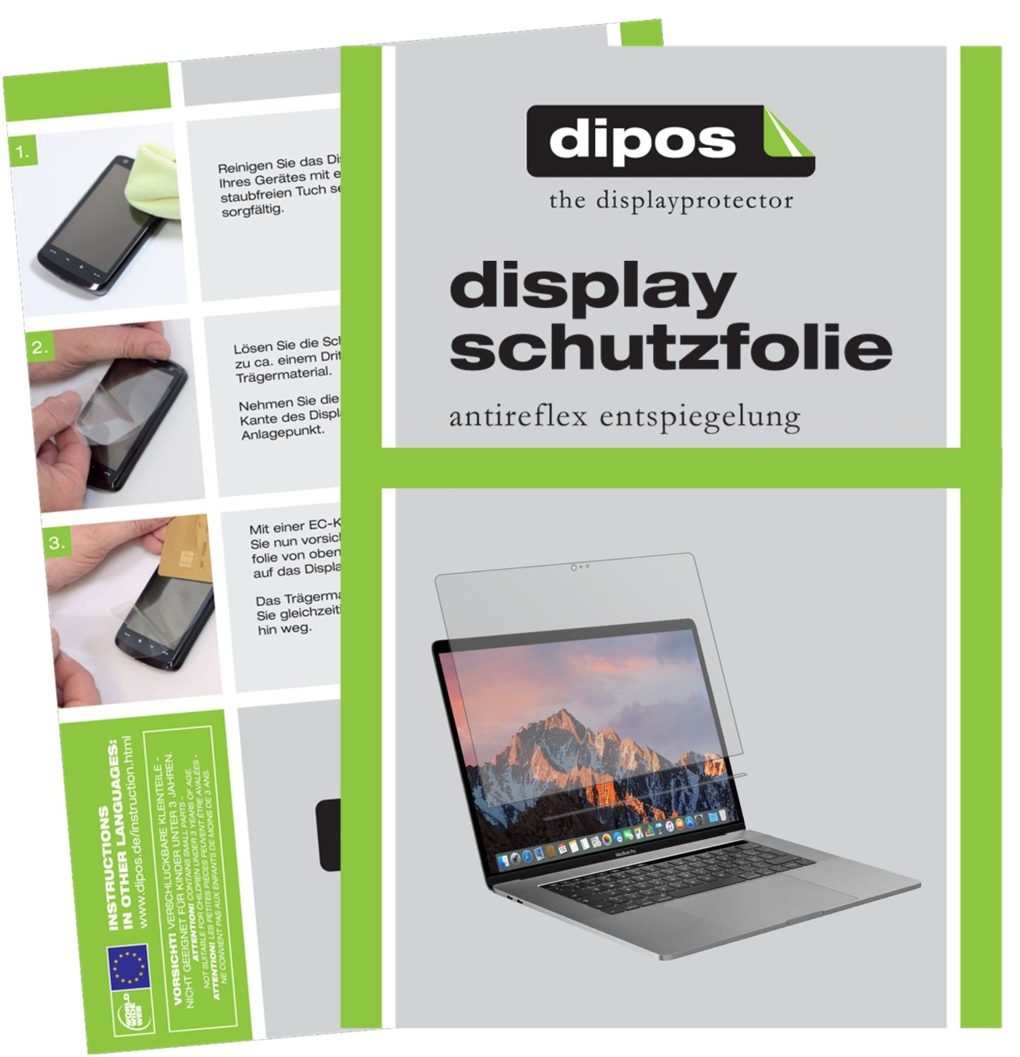 Matte Displayschutzfolie von dipos passend für Apple MacBook Pro 15 Zoll (2019) Touchbar, präziser Zuschnitt und blasenfrei montiert