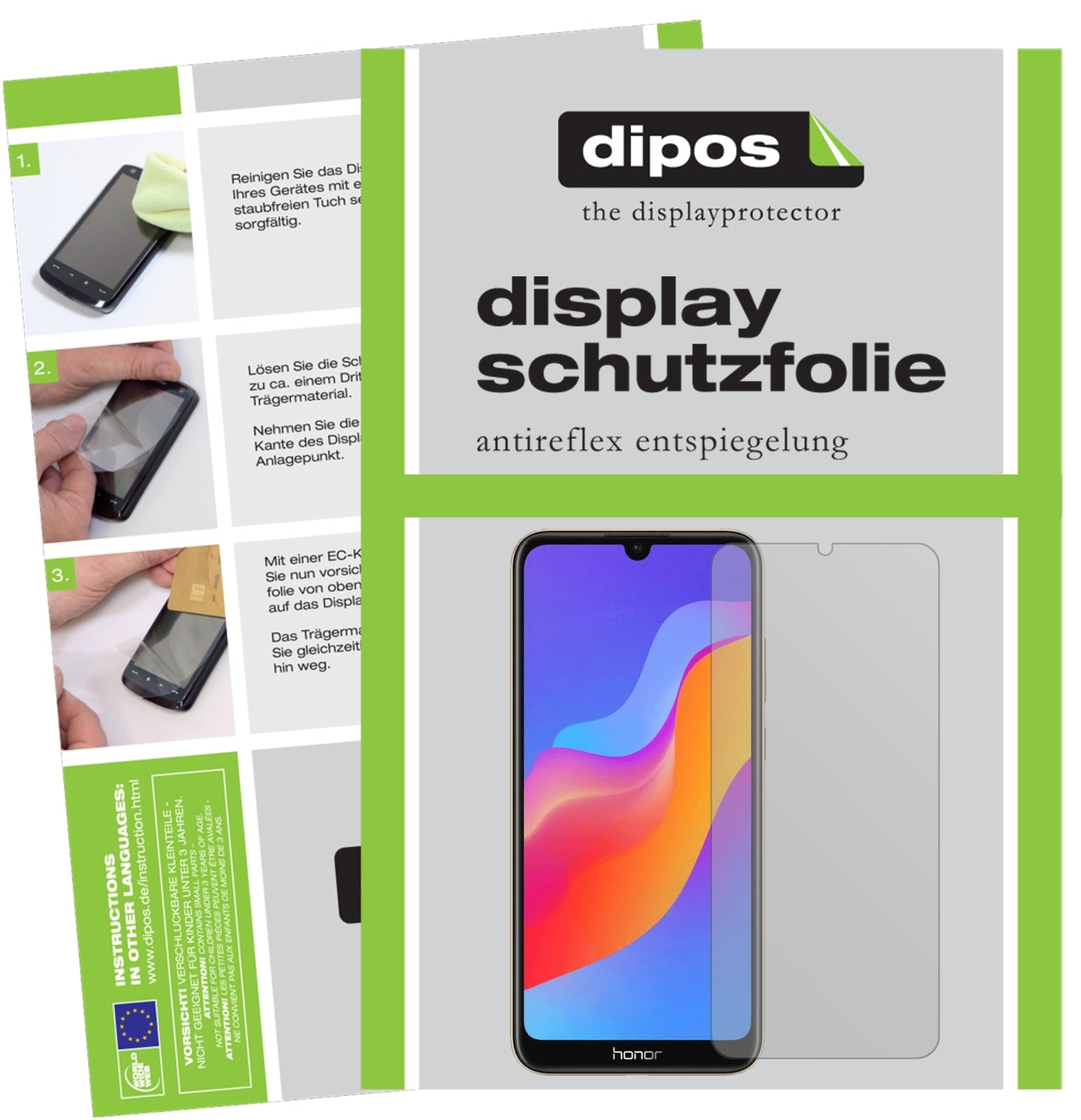Matte Displayschutzfolie von dipos passend für Honor 8A, präziser Zuschnitt und blasenfrei montiert