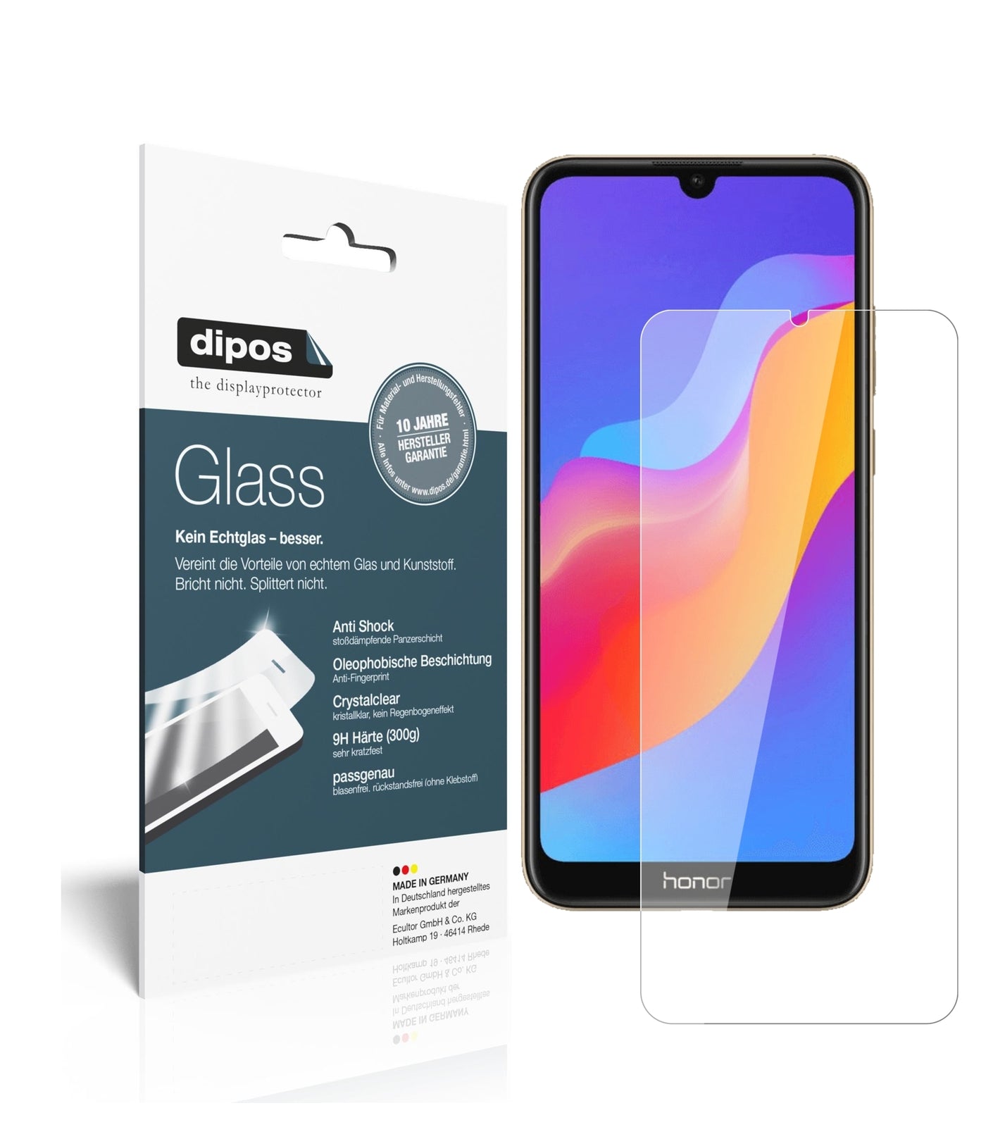 Klare Displayschutzfolie von dipos passend für Honor 8A Pro, 9H kratzfest und blasenfrei montiert