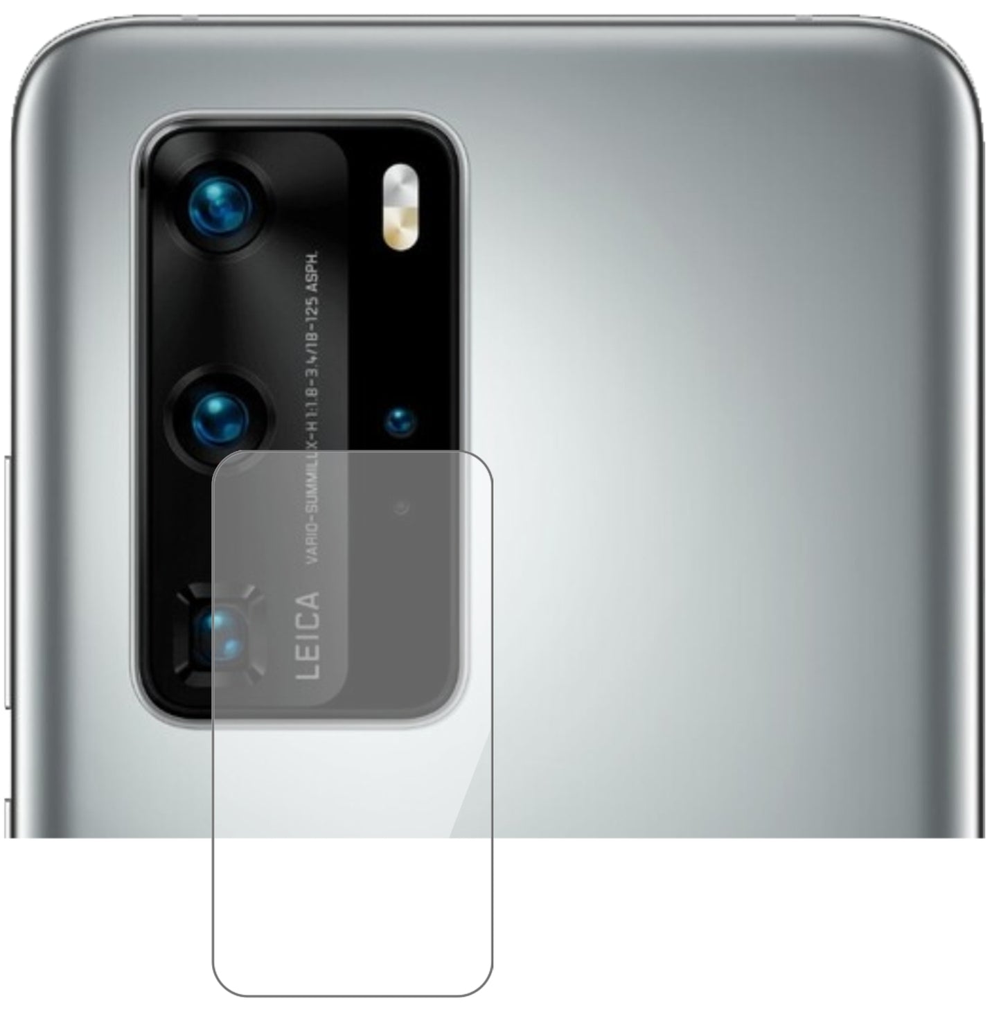 HuaweiP40 Pro Kameralinse mit aufgebrachter dipos Flex Schutzfolie, glasklare Darstellung ohne Einschränkungen
