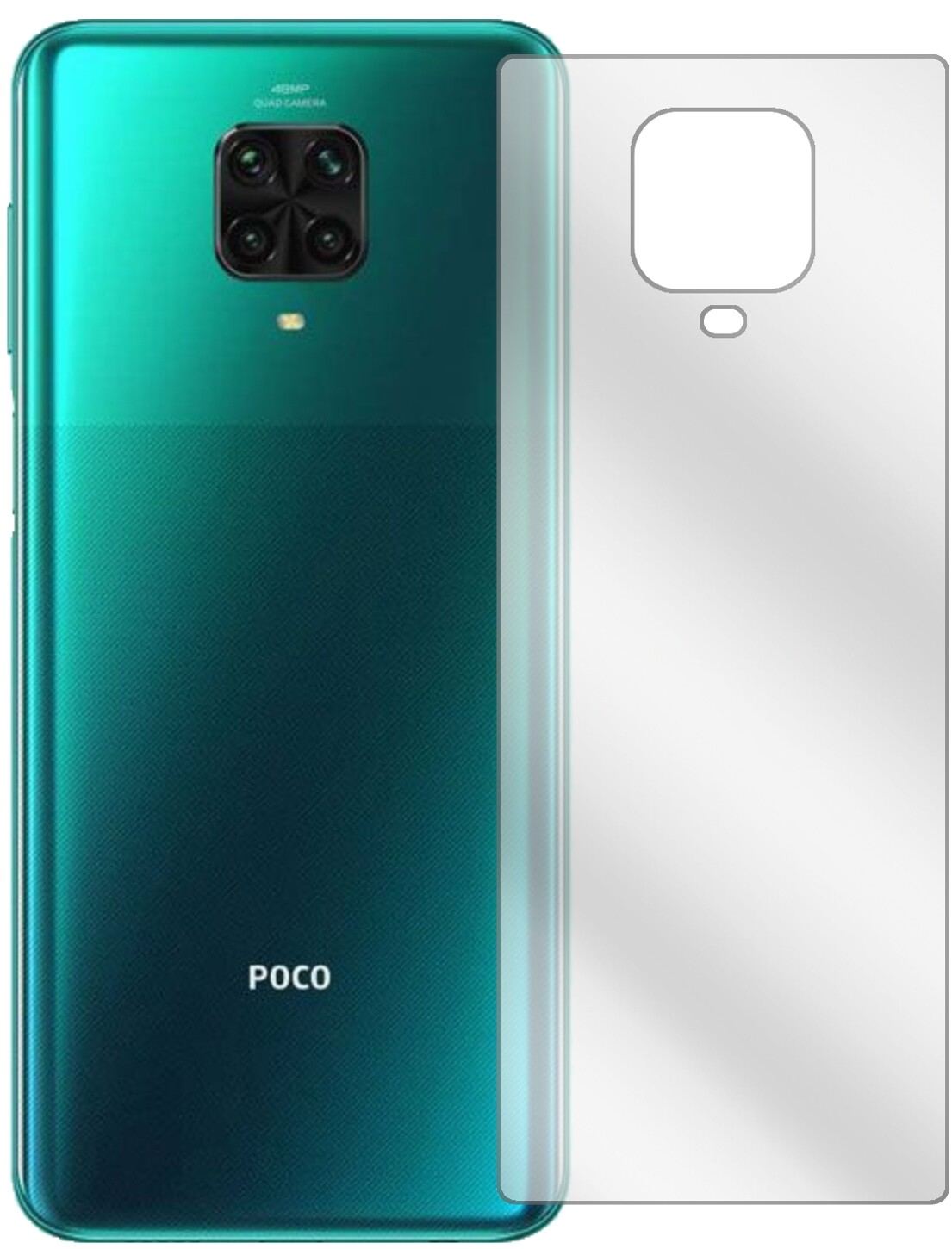 XiaomiPoco M2 Pro Rückseite mit aufgebrachter dipos Displayschutzfolie, glasklare Darstellung ohne Einschränkungen