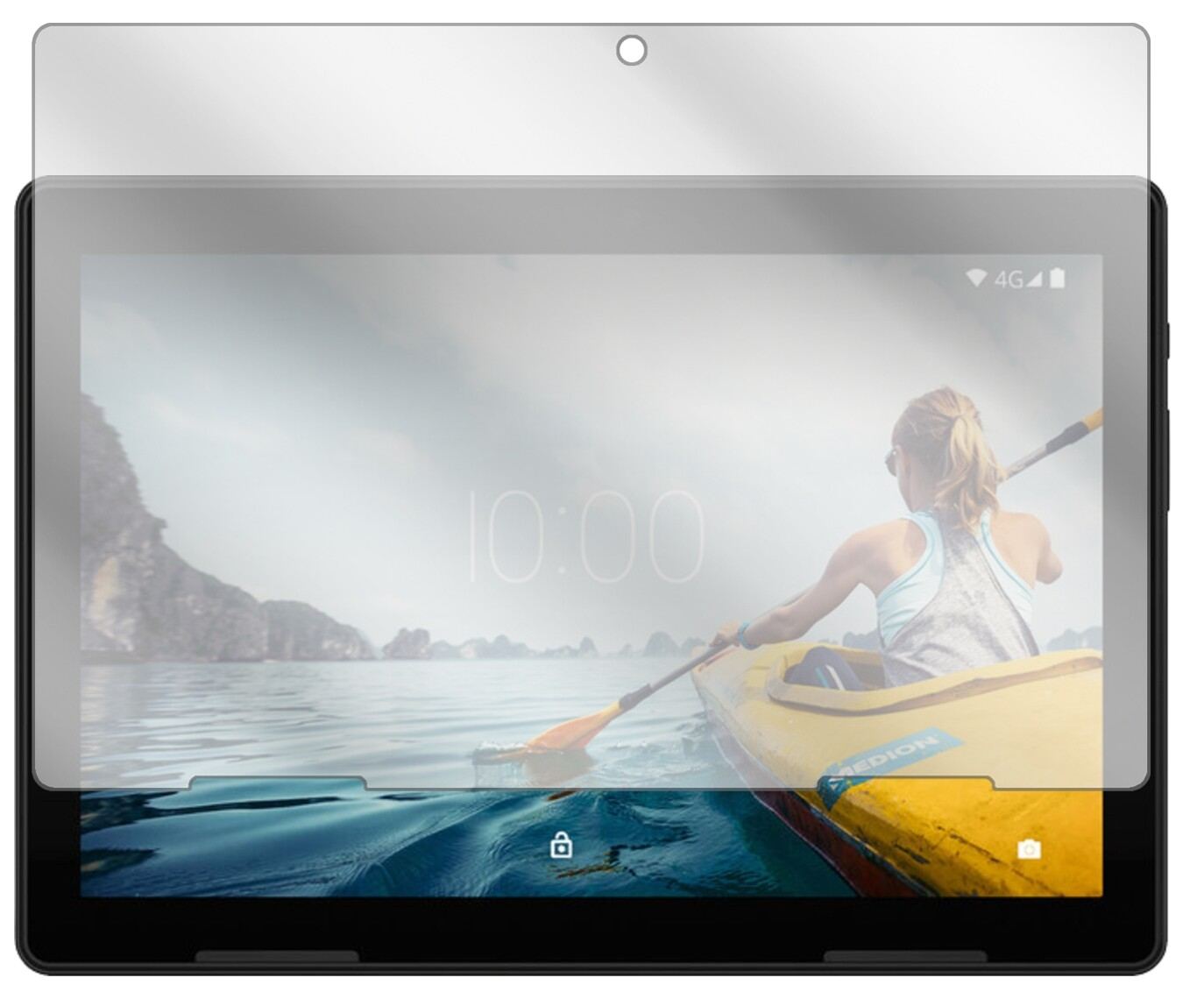 MedionLifetab E10714 mit aufgebrachter dipos Displayschutzfolie, glasklare Darstellung ohne Einschränkungen