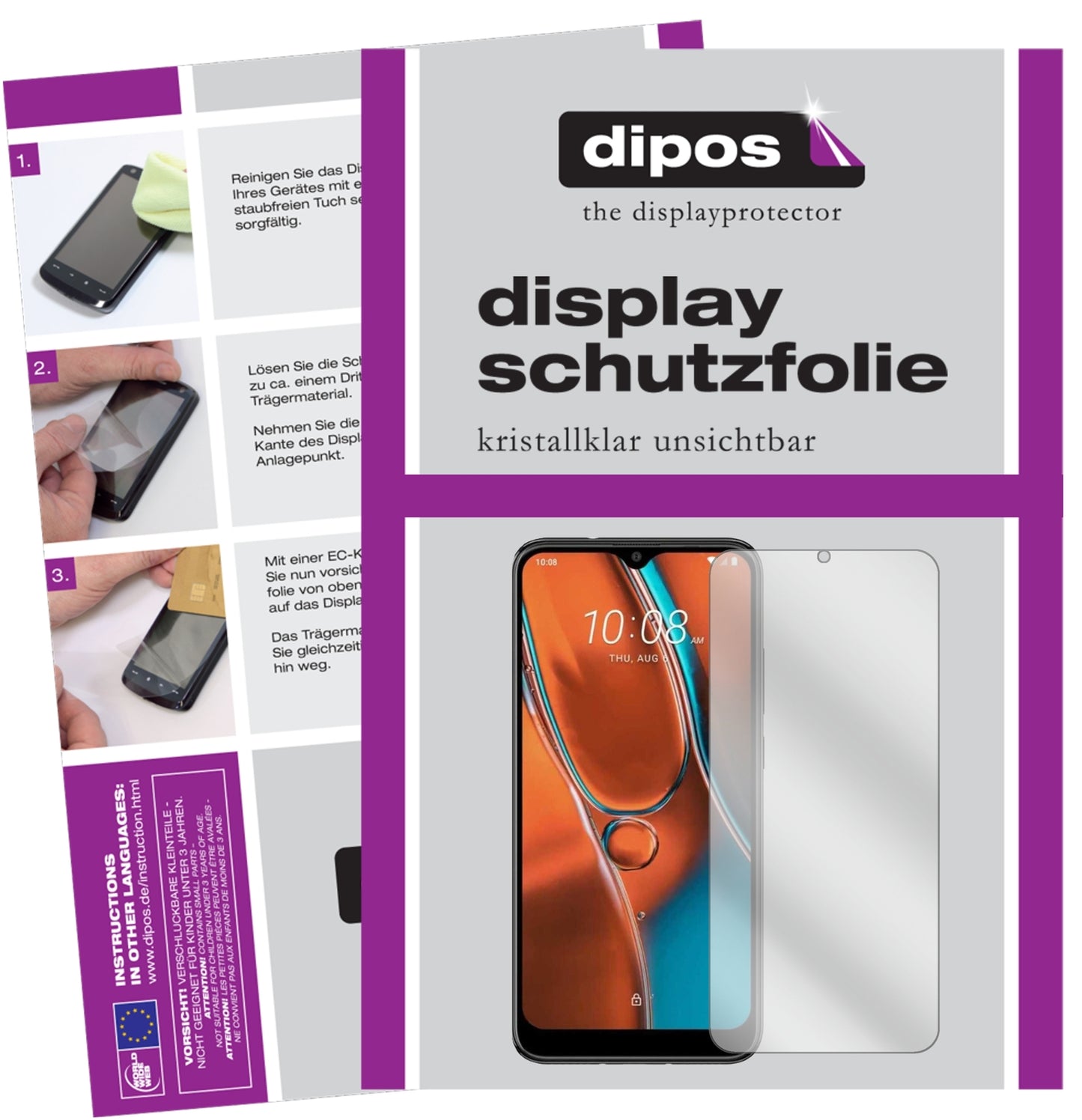 Klare Displayschutzfolie von dipos passend für HTC Wildfire E2, präziser Zuschnitt und blasenfrei montiert