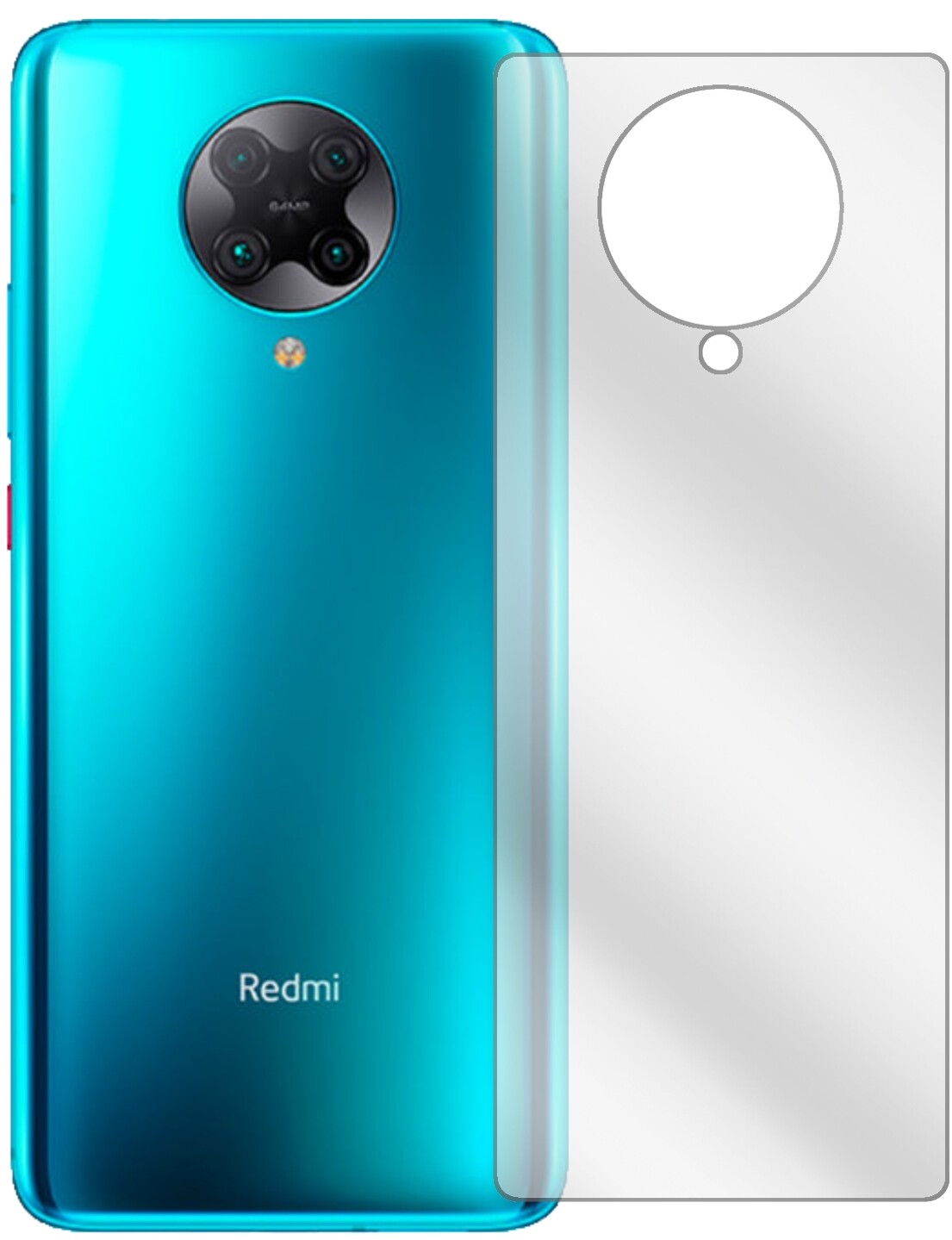 XiaomiRedmi K30 Ultra Rückseite mit aufgebrachter dipos Displayschutzfolie, glasklare Darstellung ohne Einschränkungen