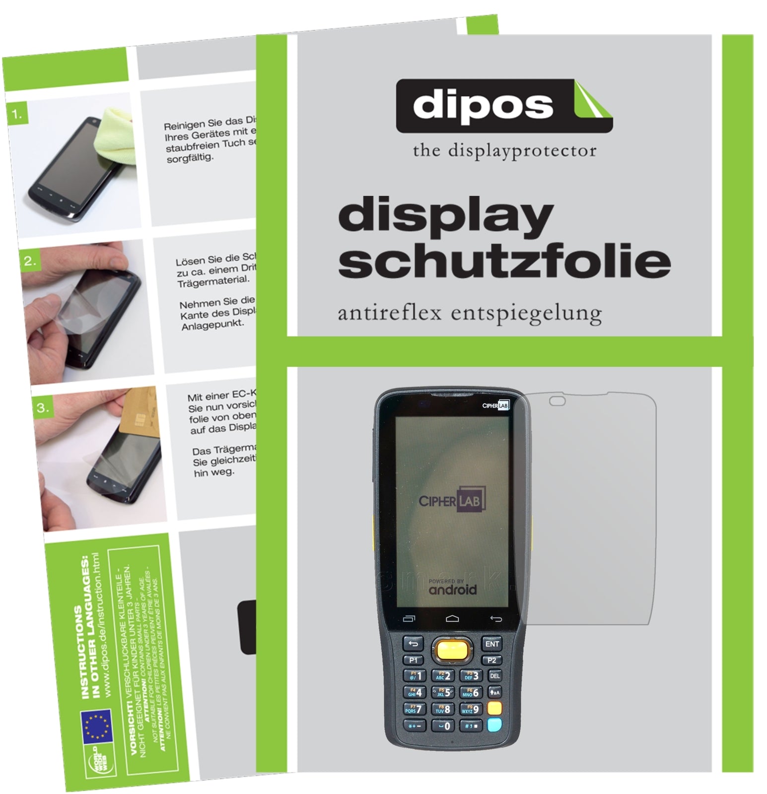 Matte Displayschutzfolie von dipos passend für CipherLab RK25, präziser Zuschnitt und blasenfrei montiert