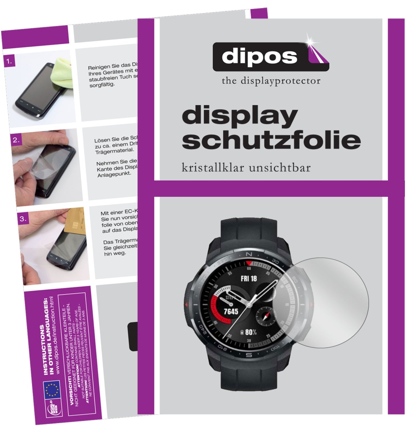 2x Schutzfolie klar für Honor GS Pro Smartwatch (48mm) Display-Schutzfolie