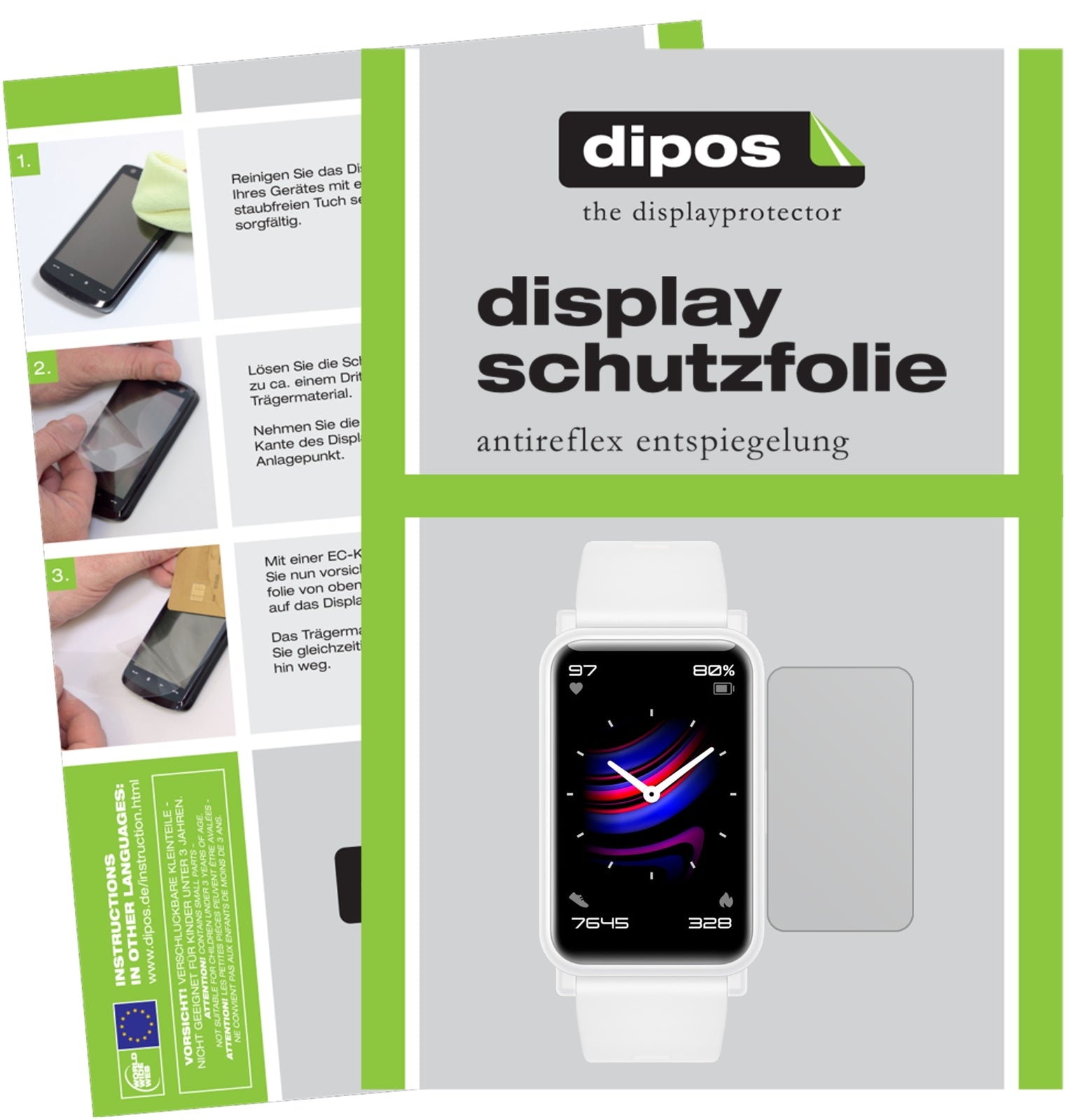 Matte Displayschutzfolie von dipos passend für Honor Watch ES, präziser Zuschnitt und blasenfrei montiert