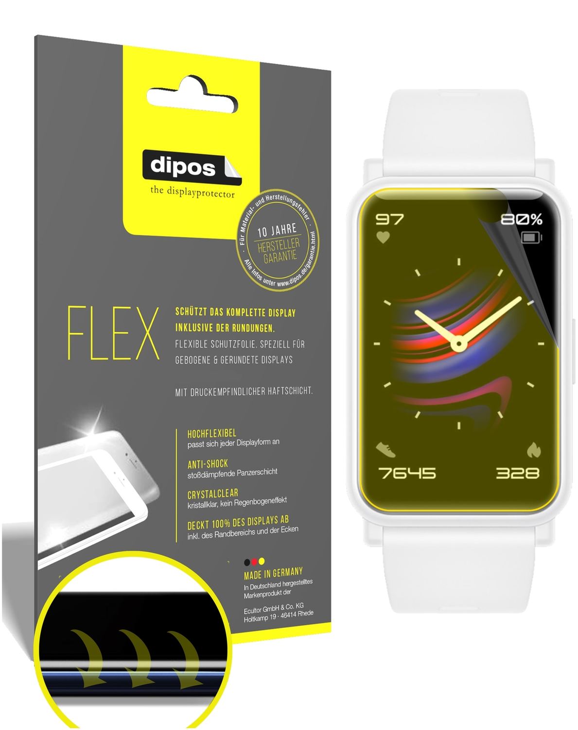 3x Screen Protector for Honor Watch ES Protective Film covers 100% dipos Flex