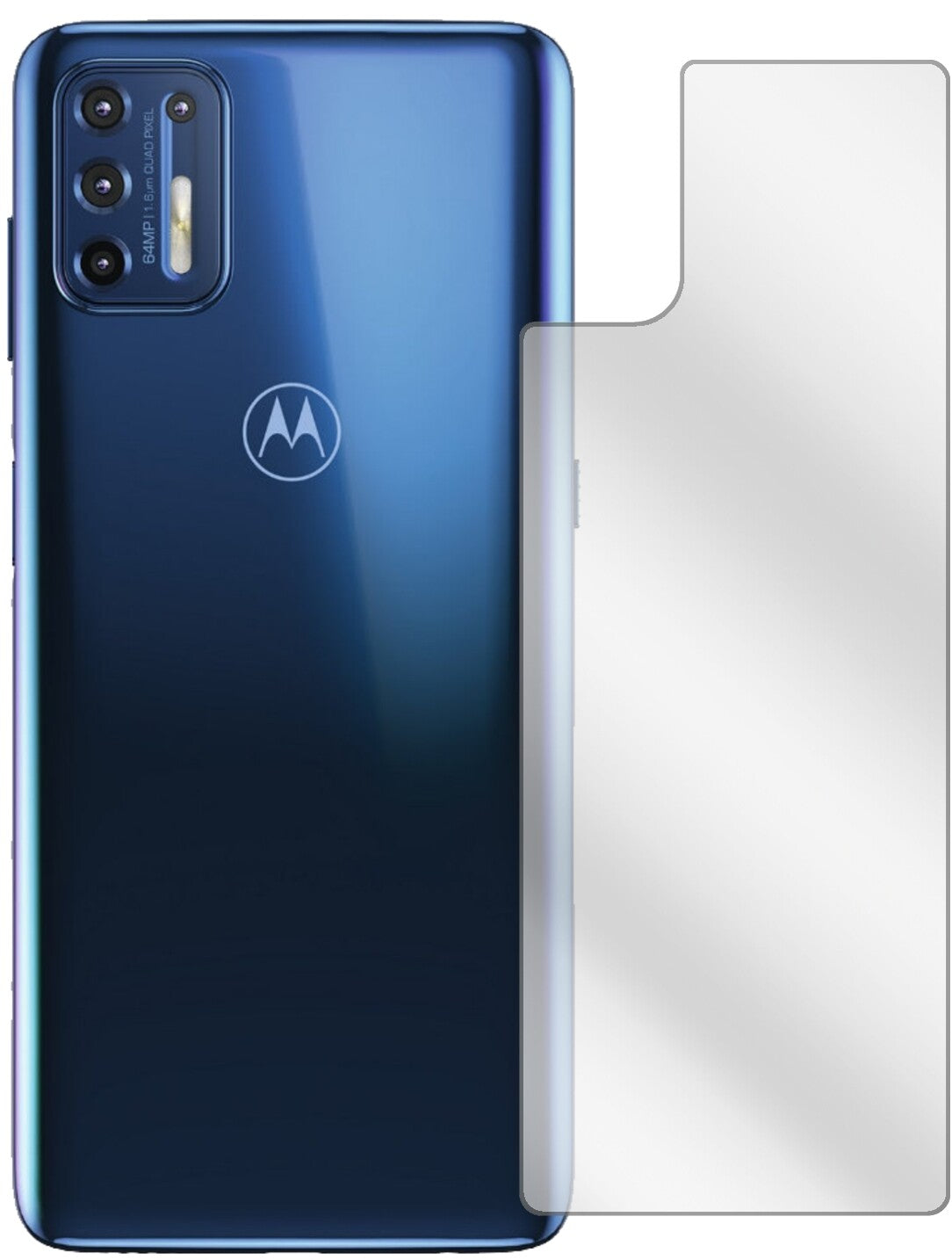 MotorolaMoto G9 Plus Rückseite mit aufgebrachter dipos Displayschutzfolie, glasklare Darstellung ohne Einschränkungen