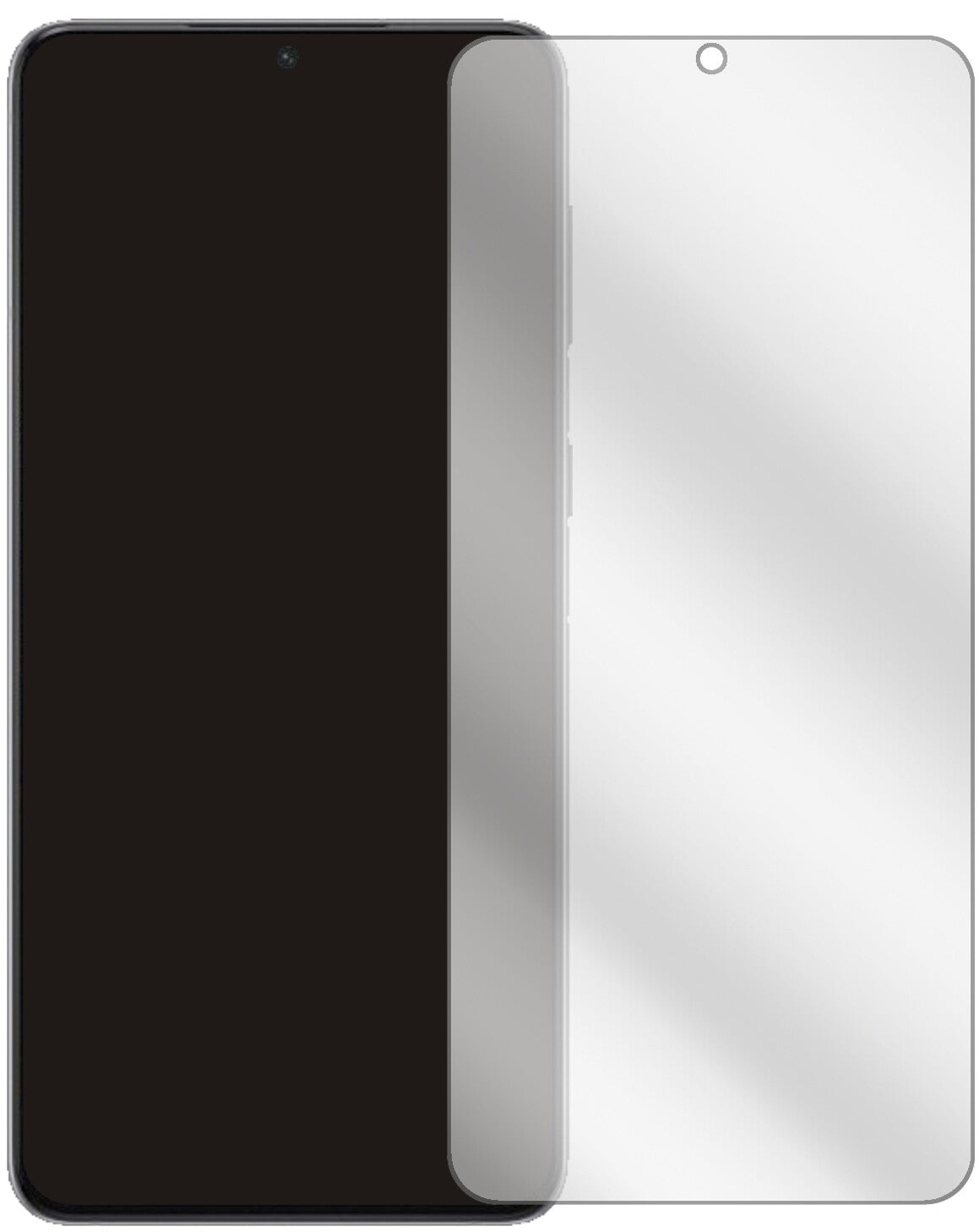 SamsungGalaxy S21 Plus mit aufgebrachter dipos Displayschutzfolie, glasklare Darstellung ohne Einschränkungen