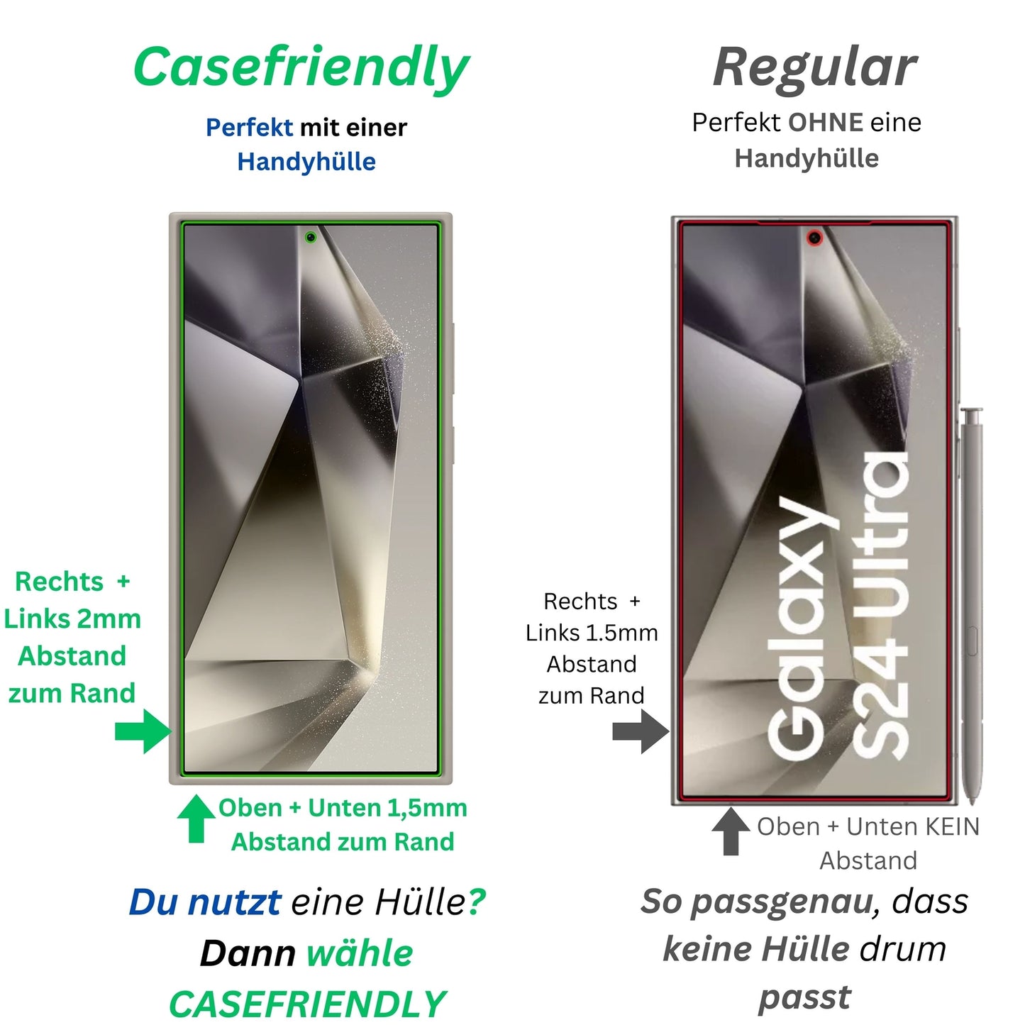 2x 9H Schutzfolie matt für Samsung Galaxy S24 Ultra (Case Friendly) Panzerfolie