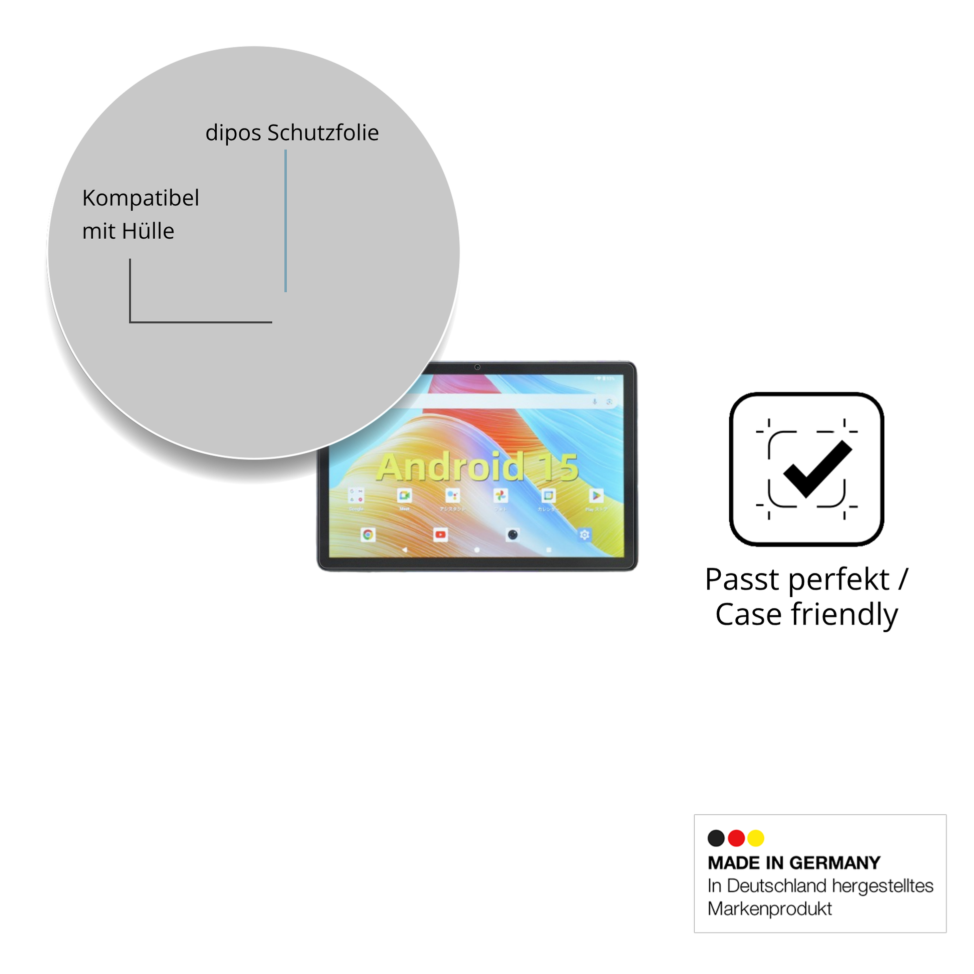 Schutzfolie mit optimaler Passform, zur Verwendung mit Hüllen geeignet