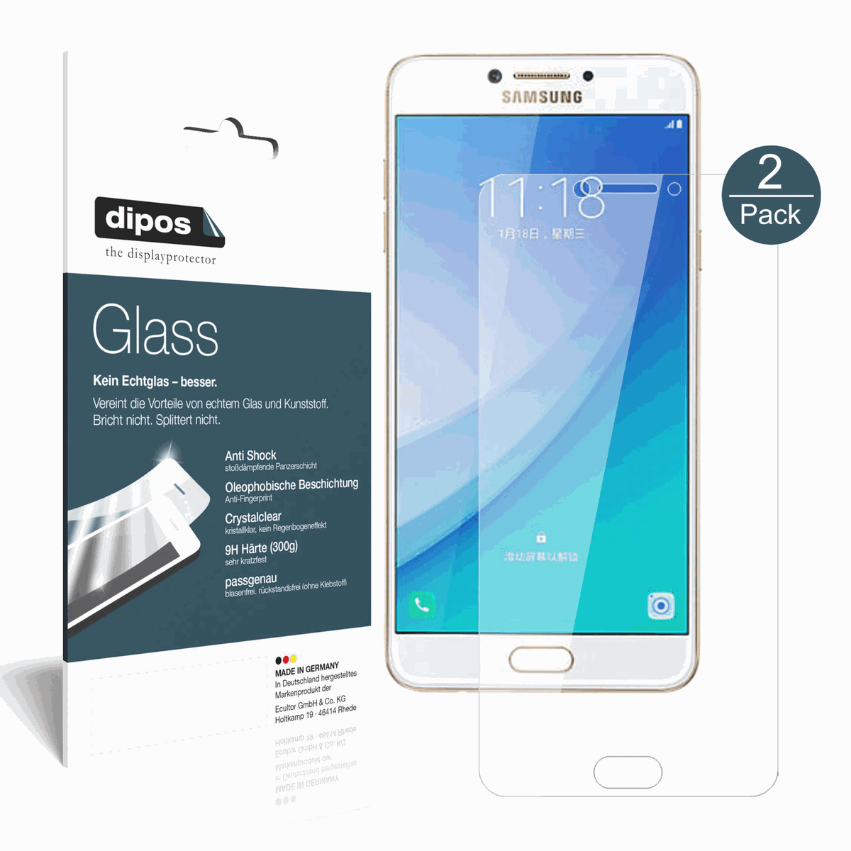 2x 9H Clear Screen Protector for Samsung Galaxy C7 Pro – Shatterproof, Crystal Clear