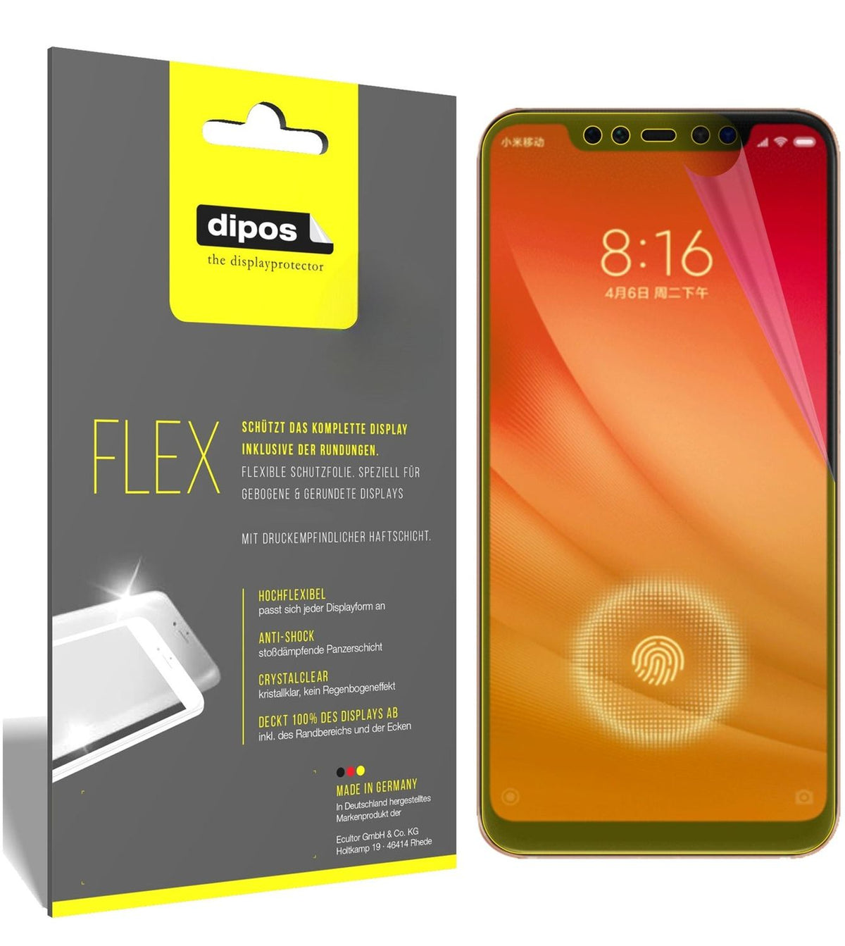 2x Screen Protector for Xiaomi Mi 8 Pro Protective Film covers 100% dipos Flex