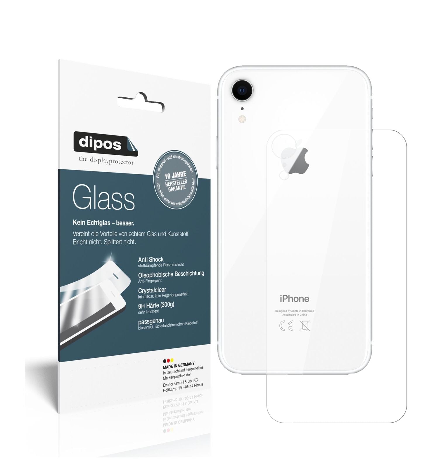 1x 9H Schutzfolie für Apple iPhone XR Rückseite Panzerfolie