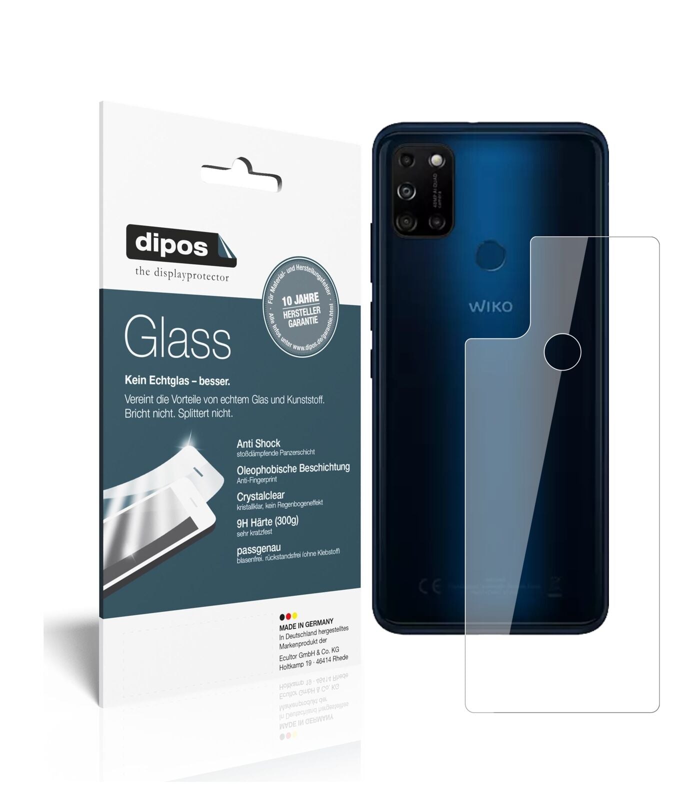 Klare Displayschutzfolie von dipos passend für Wiko View5 Plus Rückseite, 9H kratzfest und blasenfrei montiert