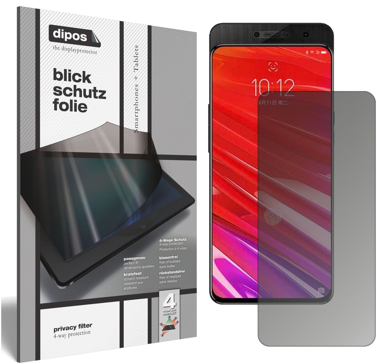 LenovoZ5 Pro GT mit aufgebrachtem dipos Displayschutz, der seitliche Einblicke blockiert