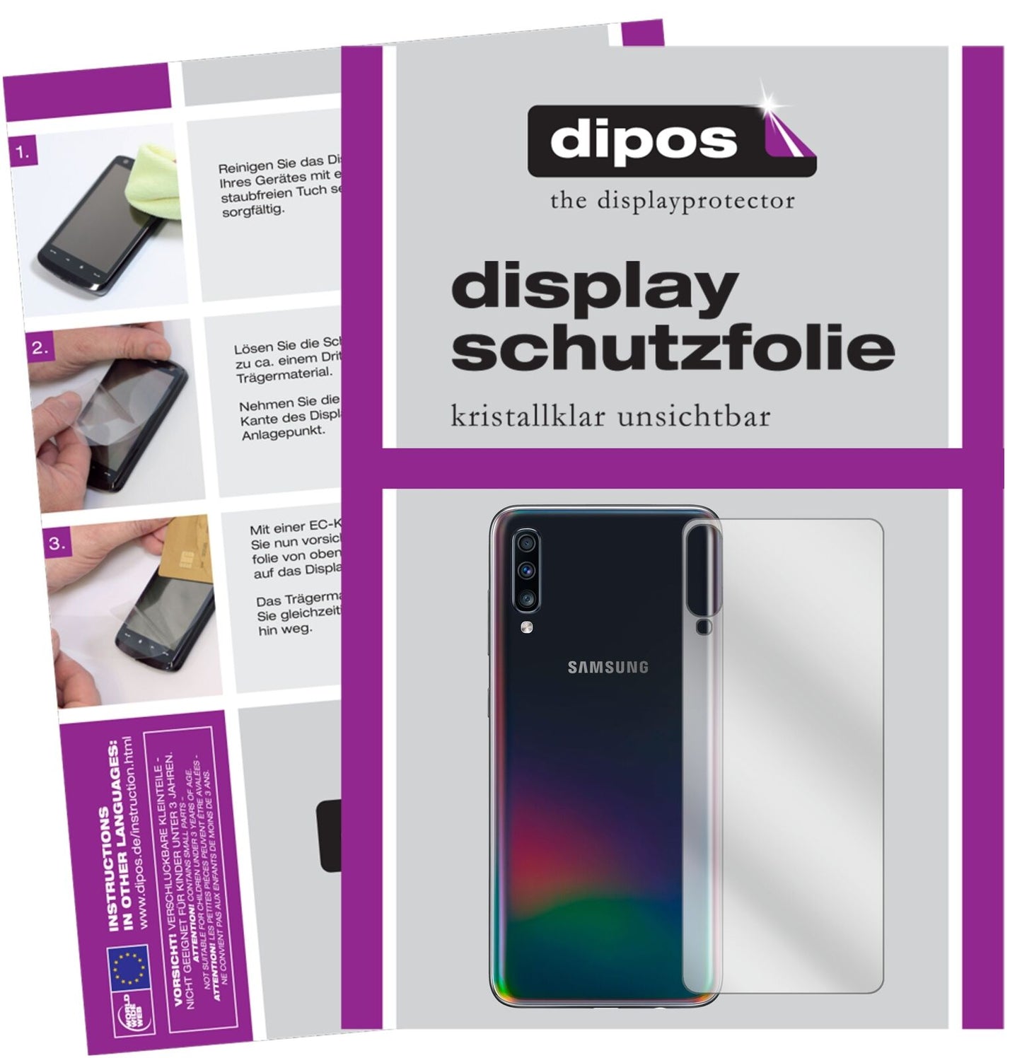 1x Schutzfolie klar für Samsung Galaxy A70 Rückseite Display-Schutzfolie
