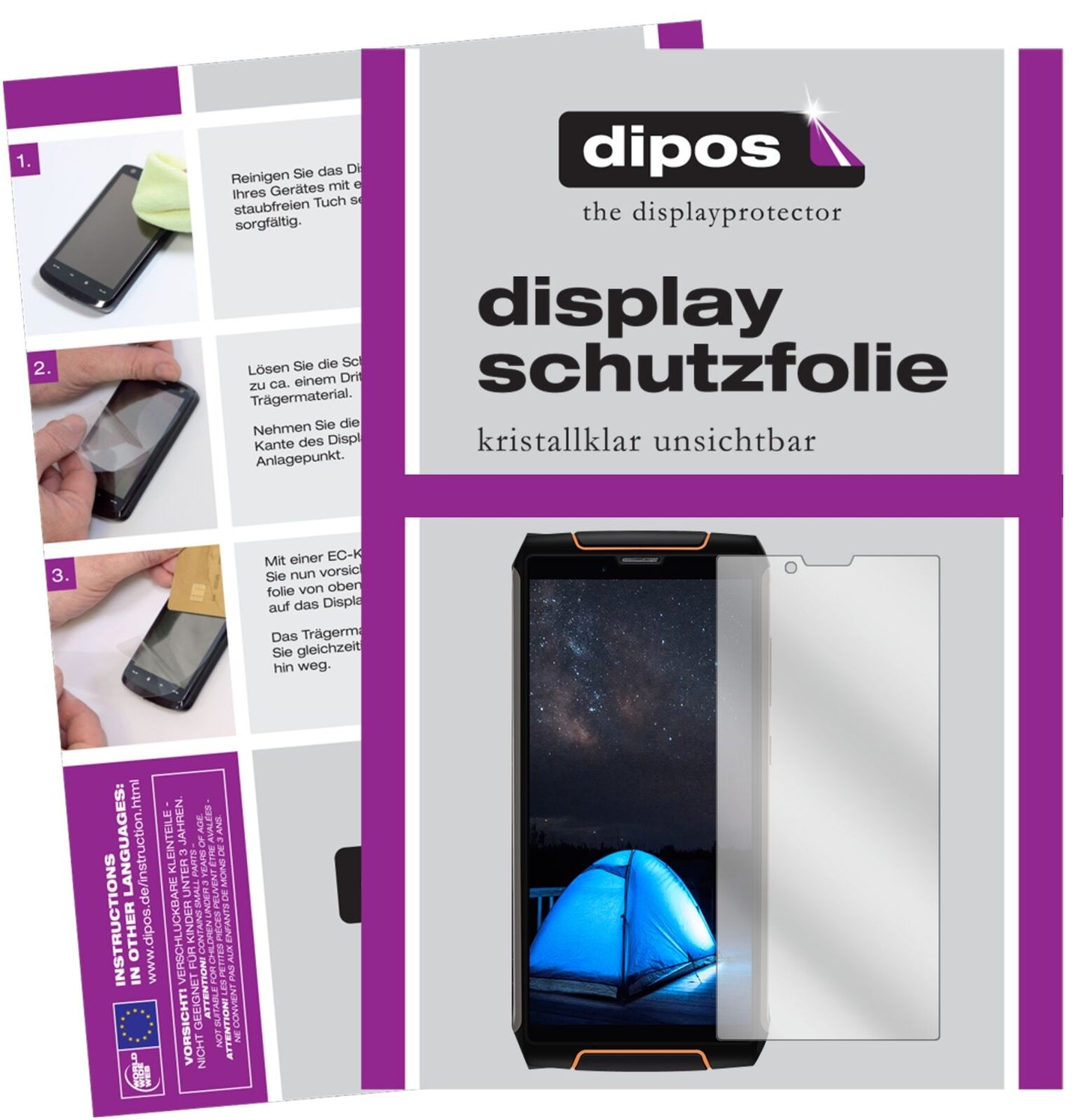CubotKing Kong 3 mit aufgebrachter dipos Displayschutzfolie, glasklare Darstellung ohne Einschränkungen