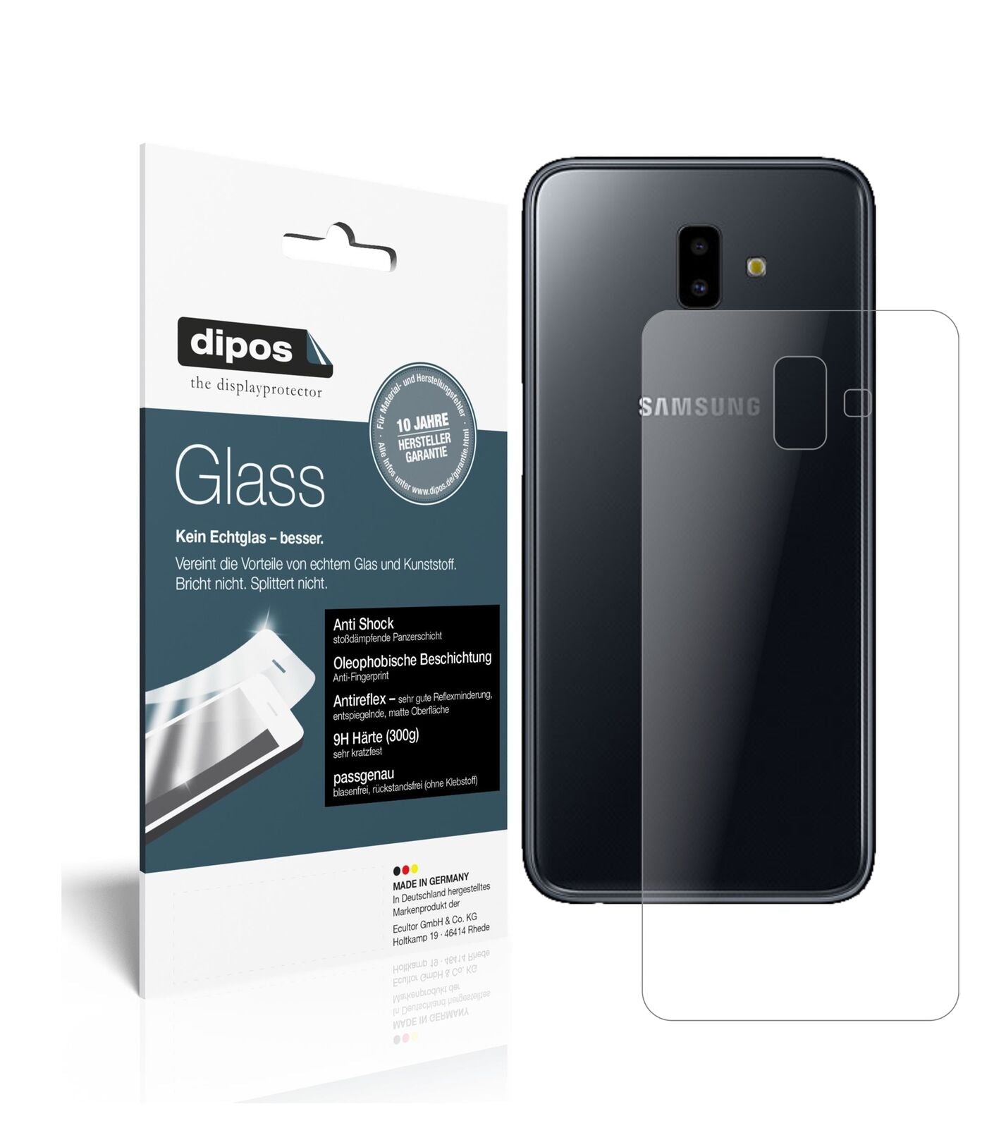 1x 9H Schutzfolie matt für Samsung Galaxy J6 Plus (2018) Rückseite Panzerfolie