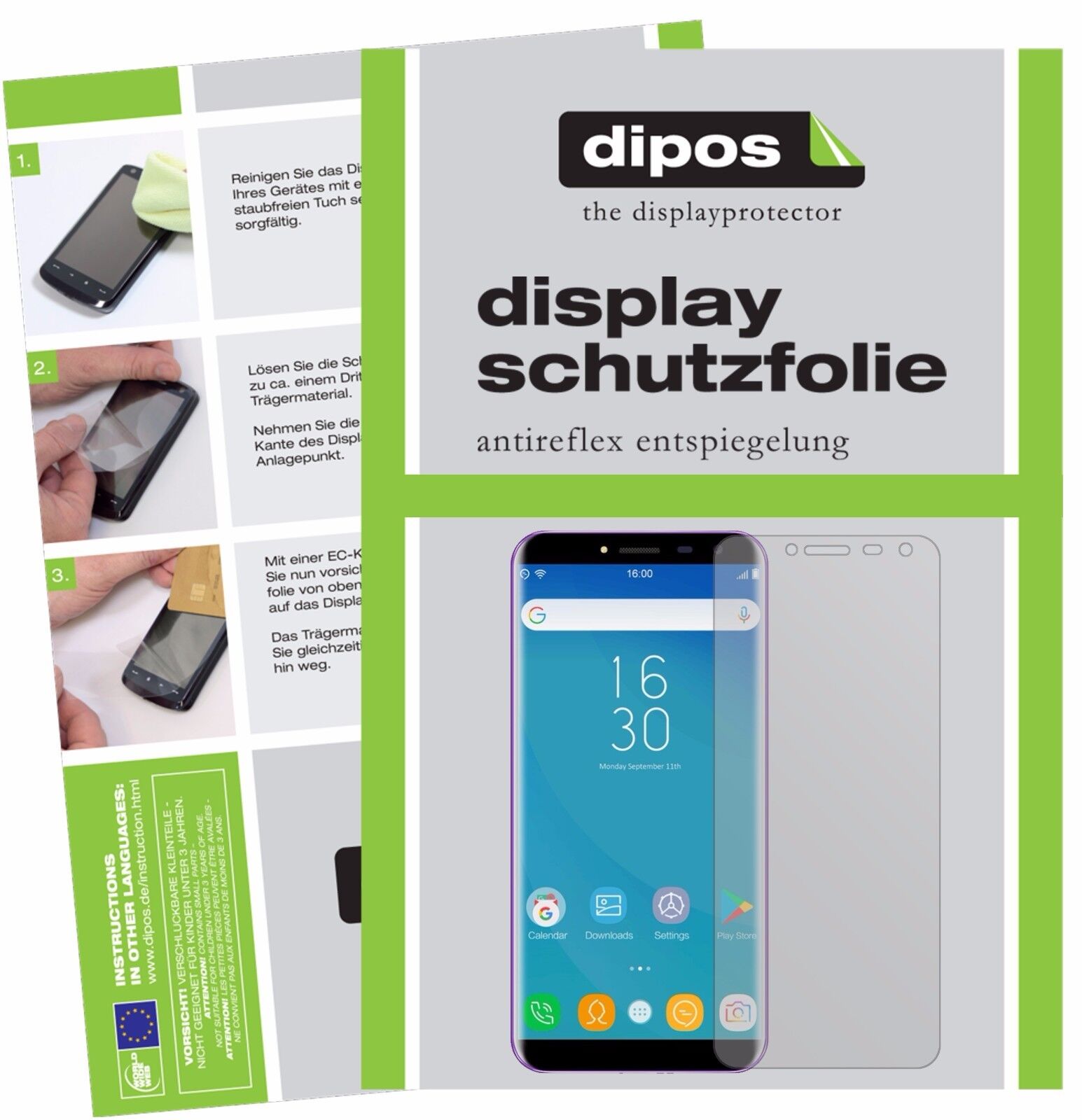 OukitelC8 mit aufgebrachter dipos Displayschutzfolie, die lästige Fingerabdrücke minimiert