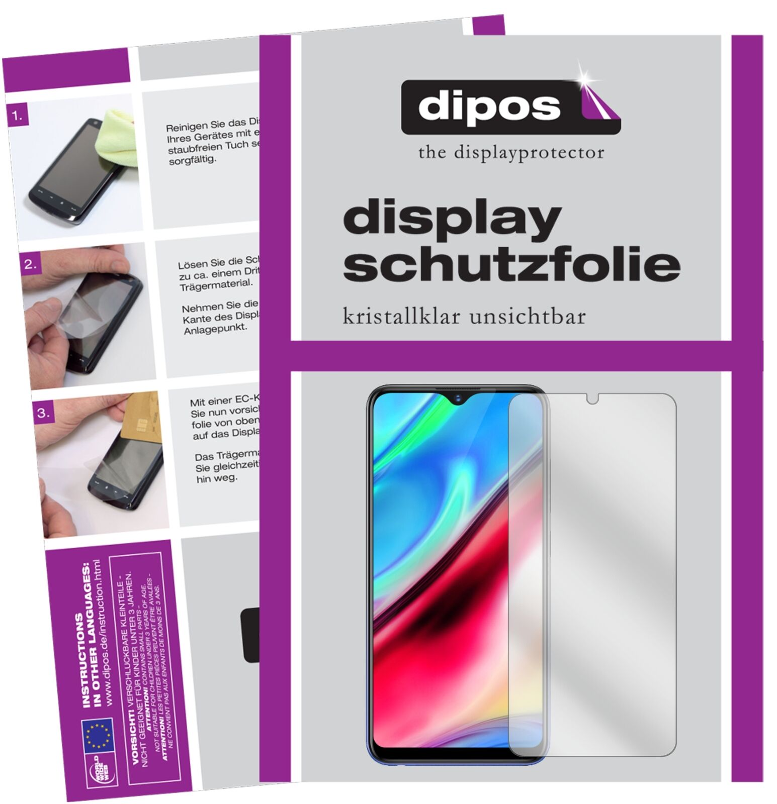VivoY93 mit aufgebrachter dipos Displayschutzfolie, glasklare Darstellung ohne Einschränkungen