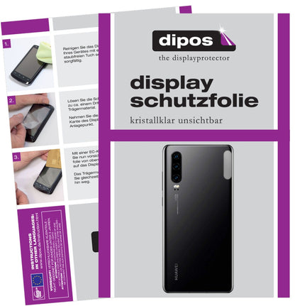 HuaweiP30 Kameralinse mit aufgebrachter dipos Displayschutzfolie, glasklare Darstellung ohne Einschränkungen