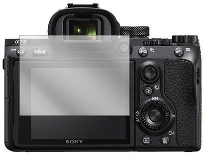 SonyAlpha 7C mit aufgebrachter dipos Displayschutzfolie, glasklare Darstellung ohne Einschränkungen