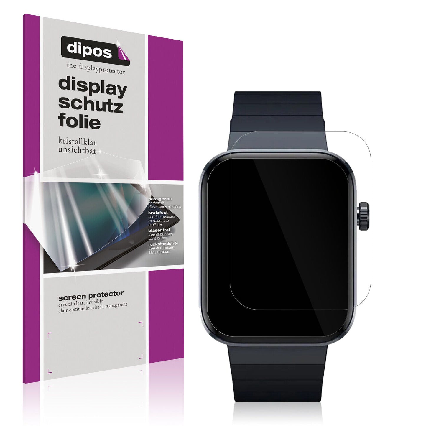 Klare Displayschutzfolie von dipos passend für Mibro Watch T1, präziser Zuschnitt und blasenfrei montiert