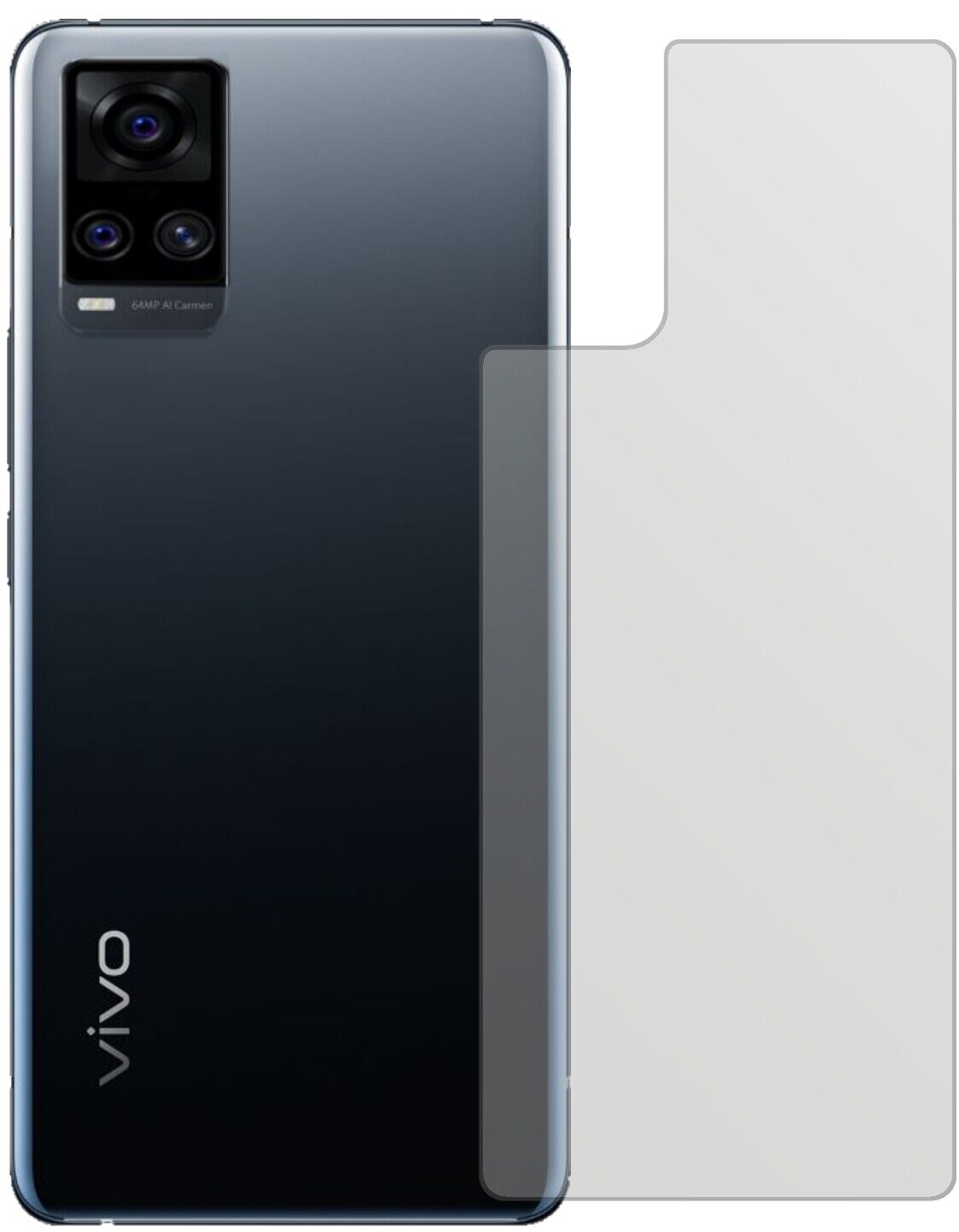 VivoS7 5G Rückseite mit aufgebrachter dipos Displayschutzfolie, die lästige Fingerabdrücke minimiert