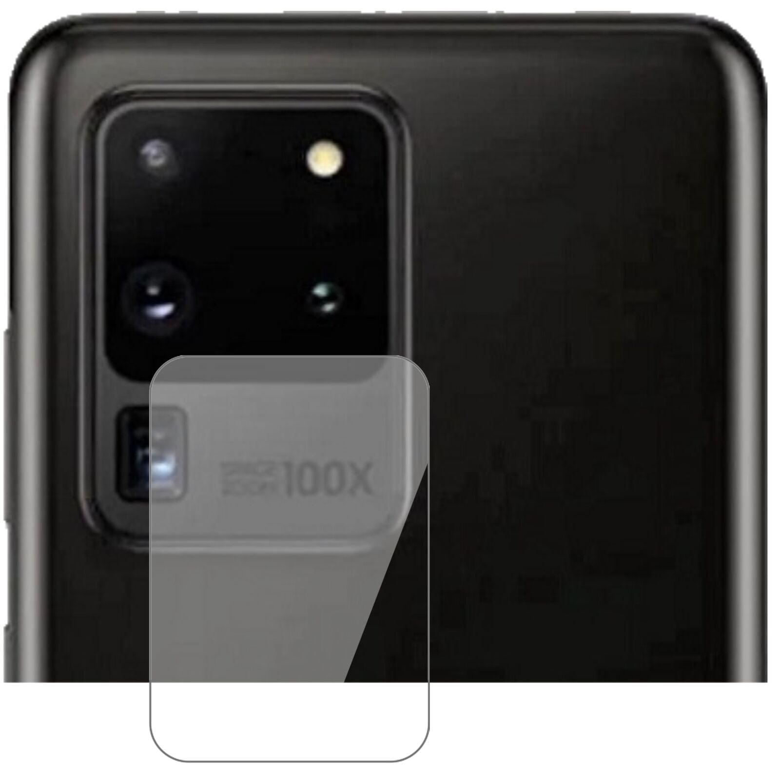 SamsungGalaxy S20 Ultra Kameralinse mit aufgebrachter dipos Flex Schutzfolie, glasklare Darstellung ohne Einschränkungen