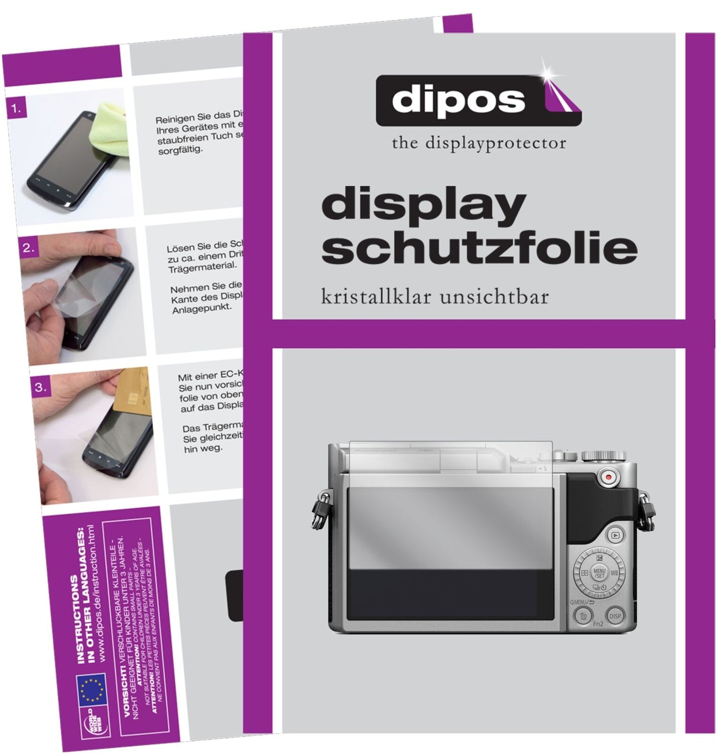 PanasonicLumix DC-GX880 mit aufgebrachter dipos Displayschutzfolie, glasklare Darstellung ohne Einschränkungen