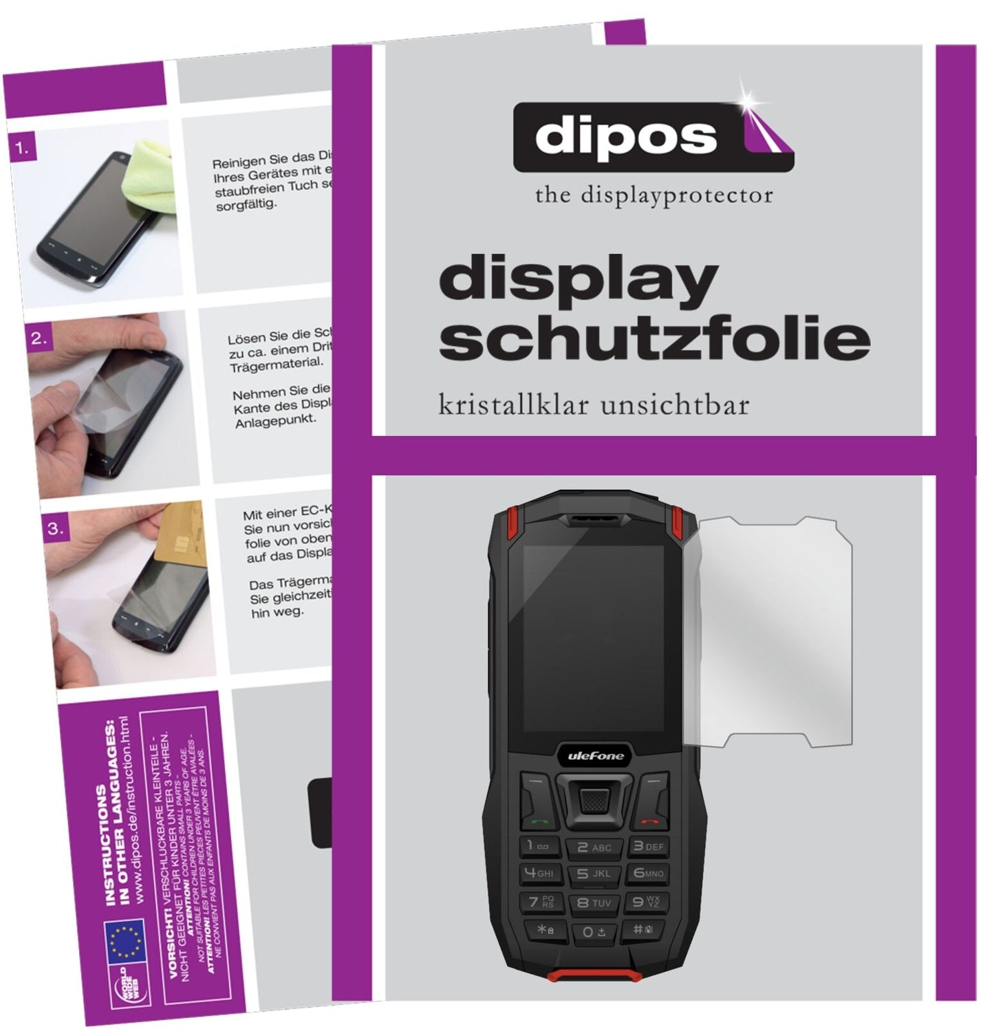 UlefoneArmor Mini mit aufgebrachter dipos Displayschutzfolie, glasklare Darstellung ohne Einschränkungen